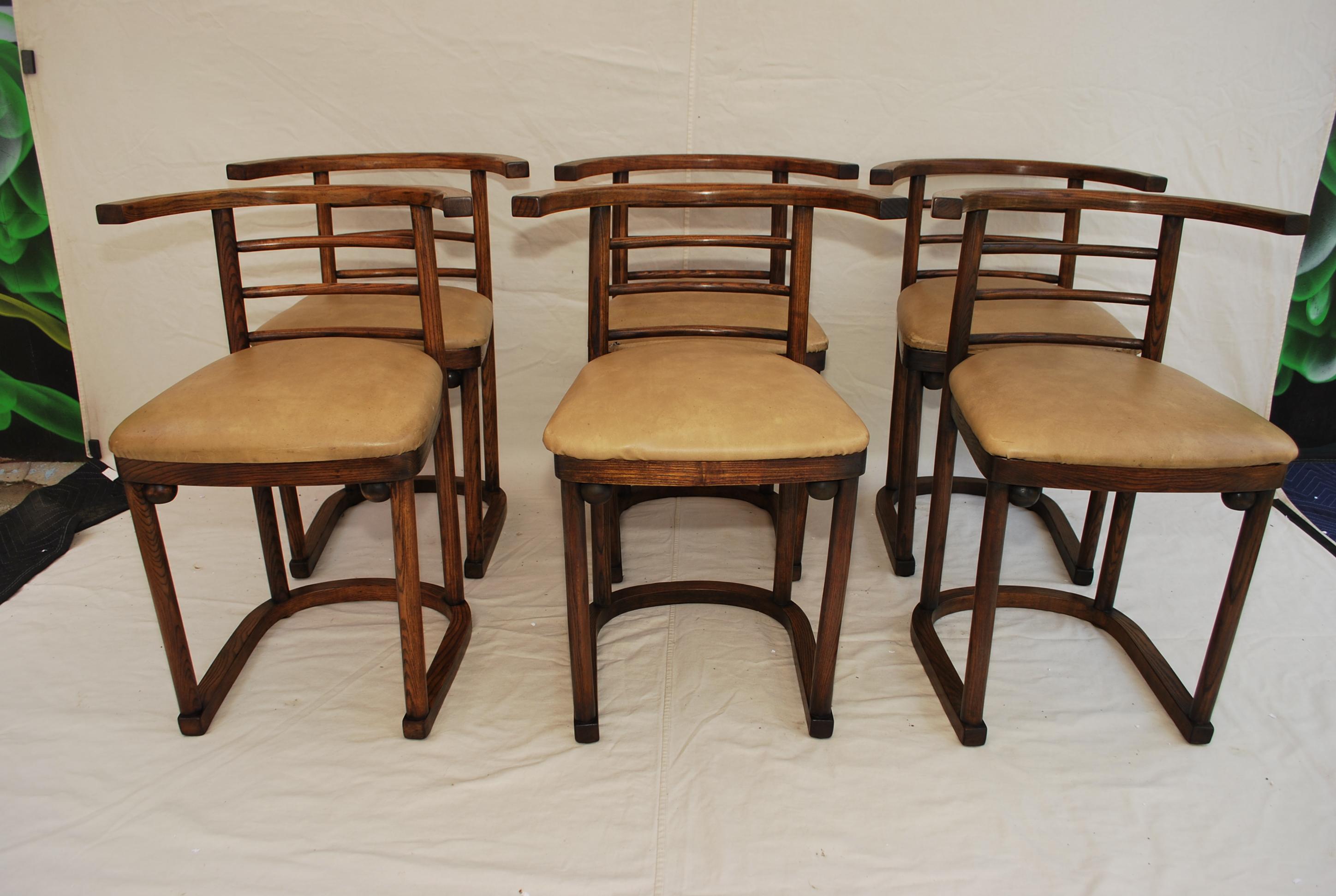 Austrian Elegant set of six 1940's chairs by Josef Hoffmann for taonet