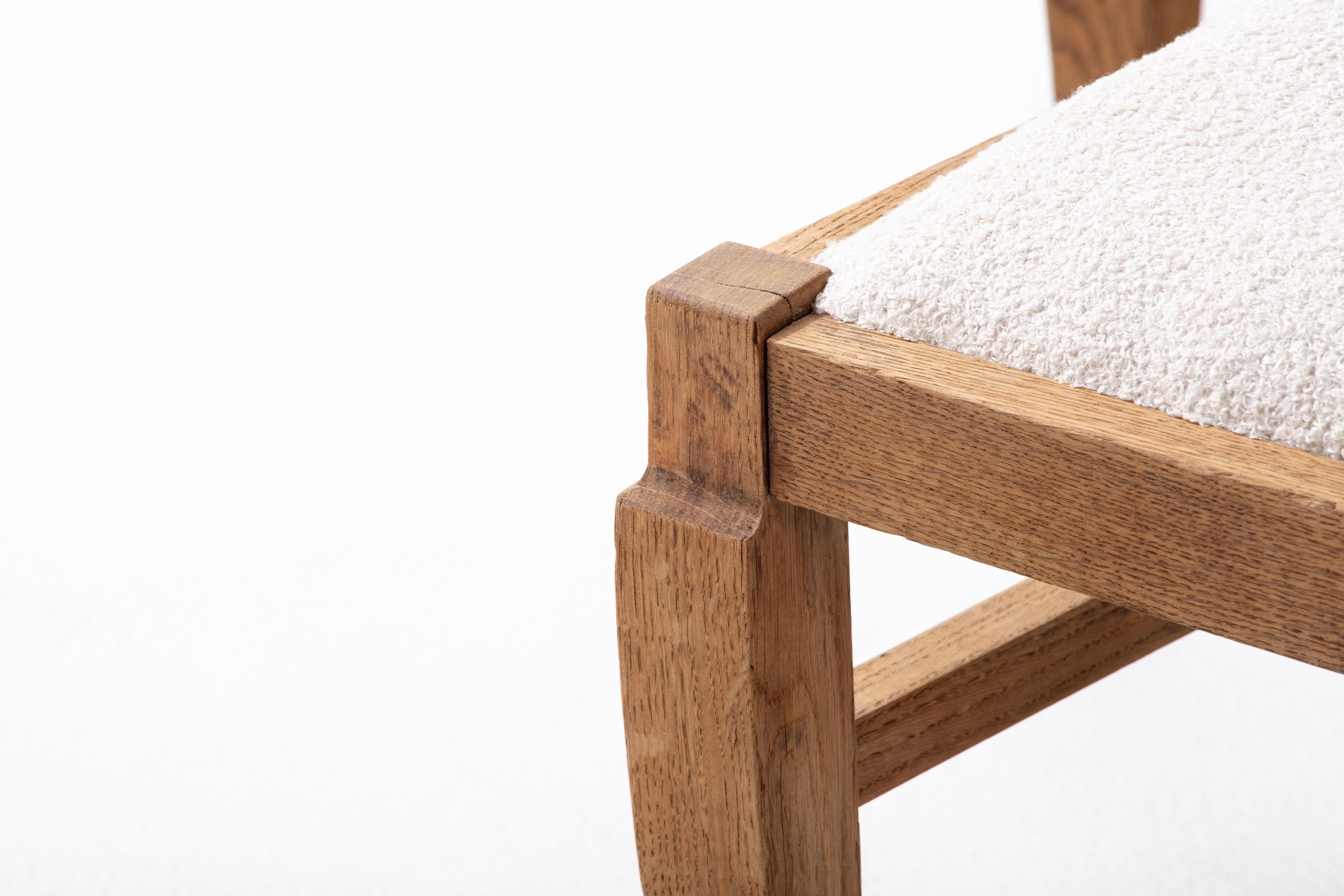 Elegant Set of Six French Art Deco Oak Chairs, 1940s, Bouclé 8