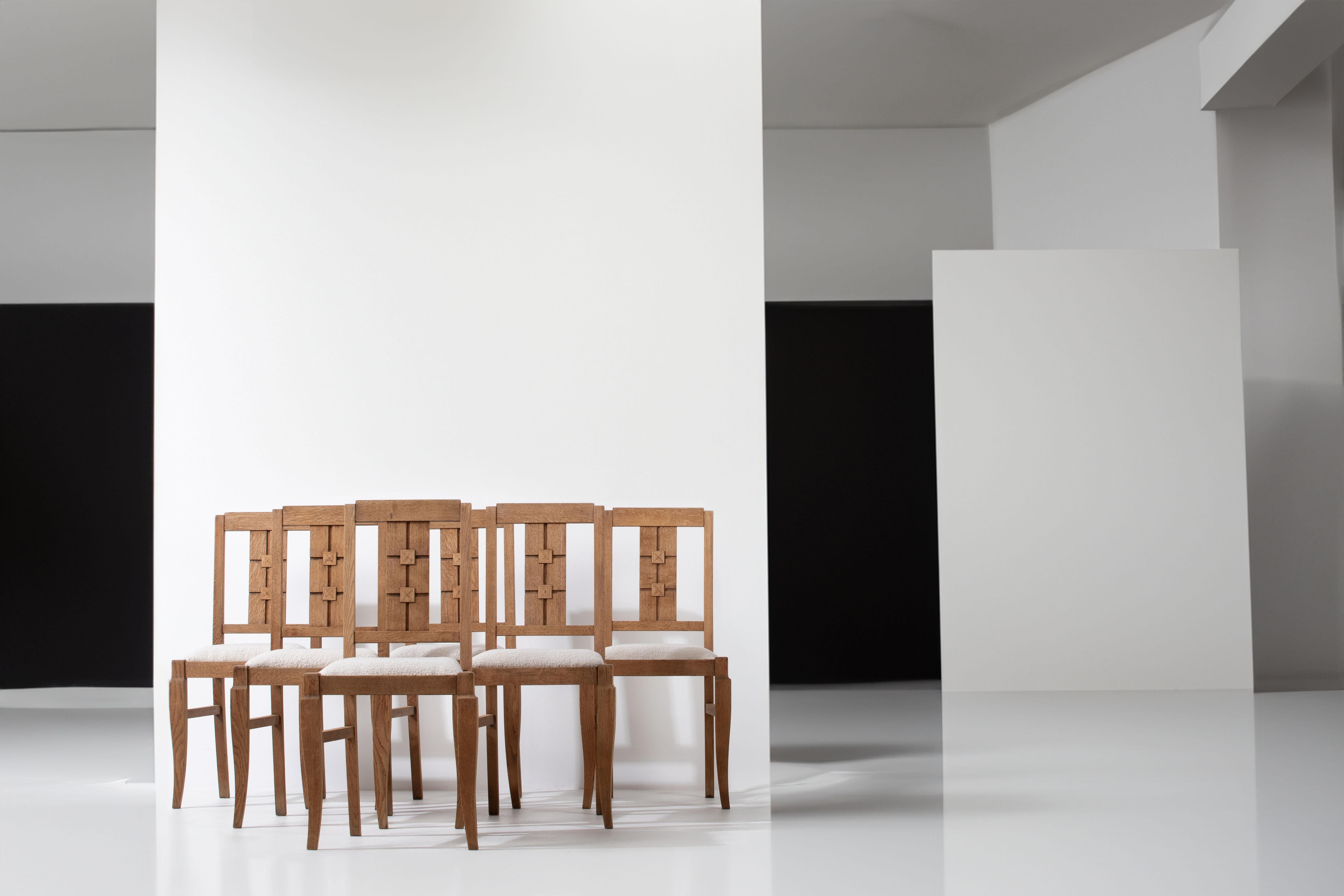 Elegance Ensemble de six chaises en Oak Art Déco, 1940s, Bouclé en vente 6