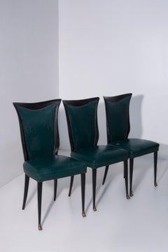 Elegant set of six Italian-made chairs in green leather