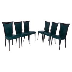 Élégant ensemble de six chaises en cuir vert fabriquées en Italie