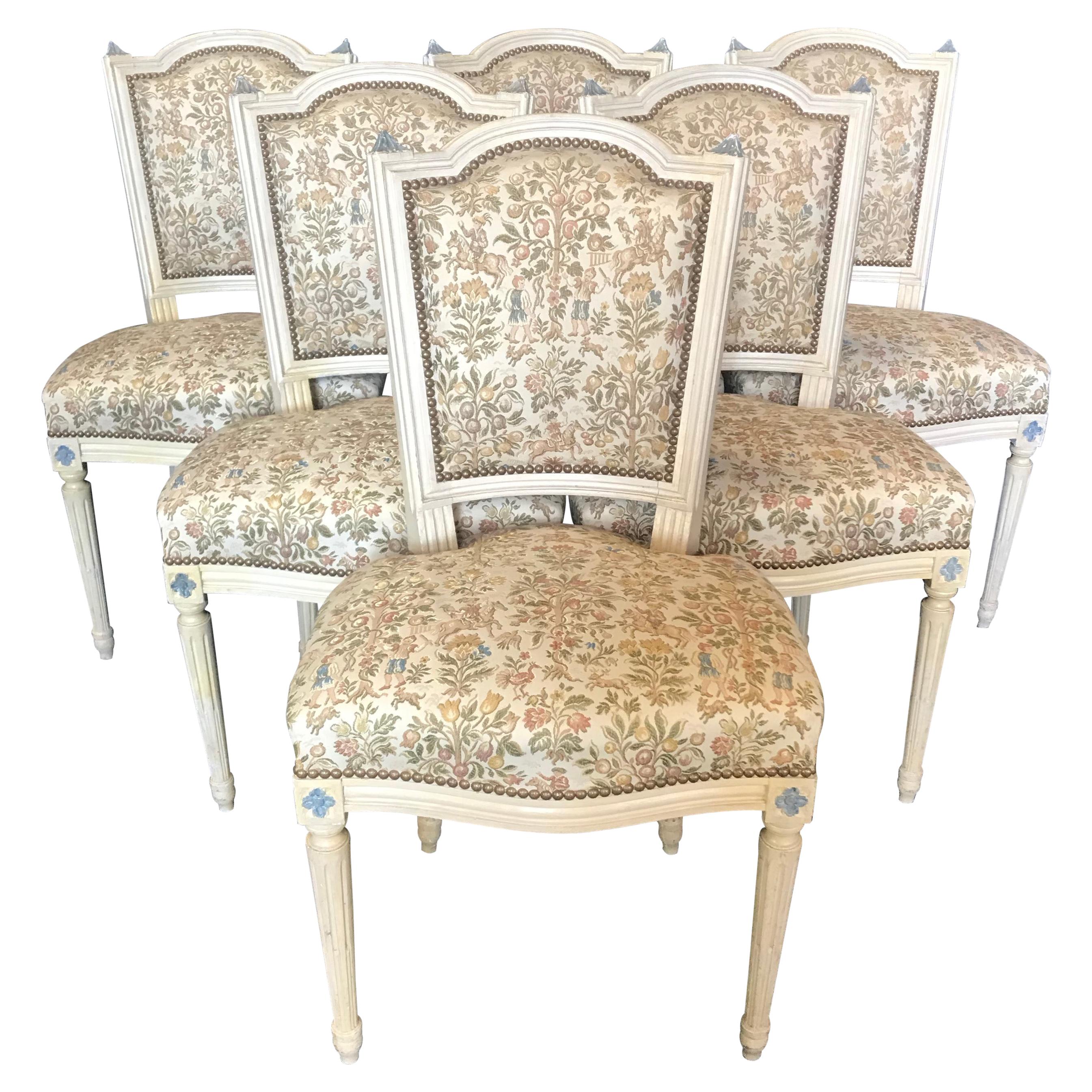 Elegant Set of Six Louis XVI Dining Chairs with Exquisite Tapestry