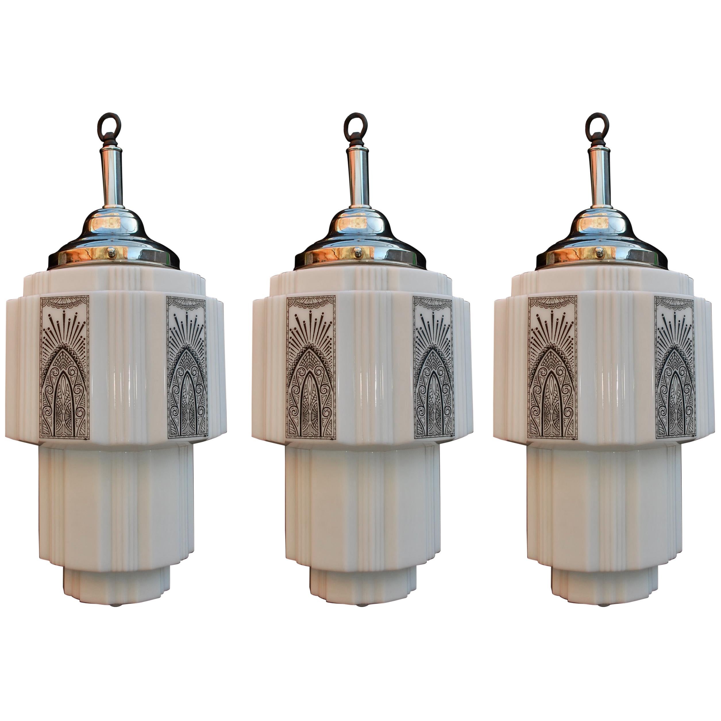 Elegant Set of Three Art Deco Lights 'Price for One' ( one is sold )