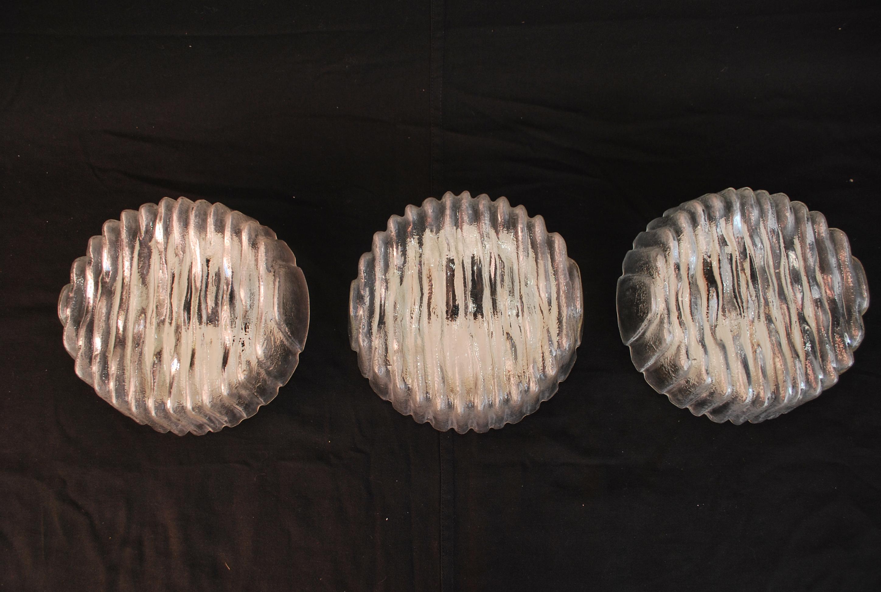 Mid-Century Modern Elegant Set of Three French 1960's Flush Mounts Lights/ Sconces ( 1 is sold )   