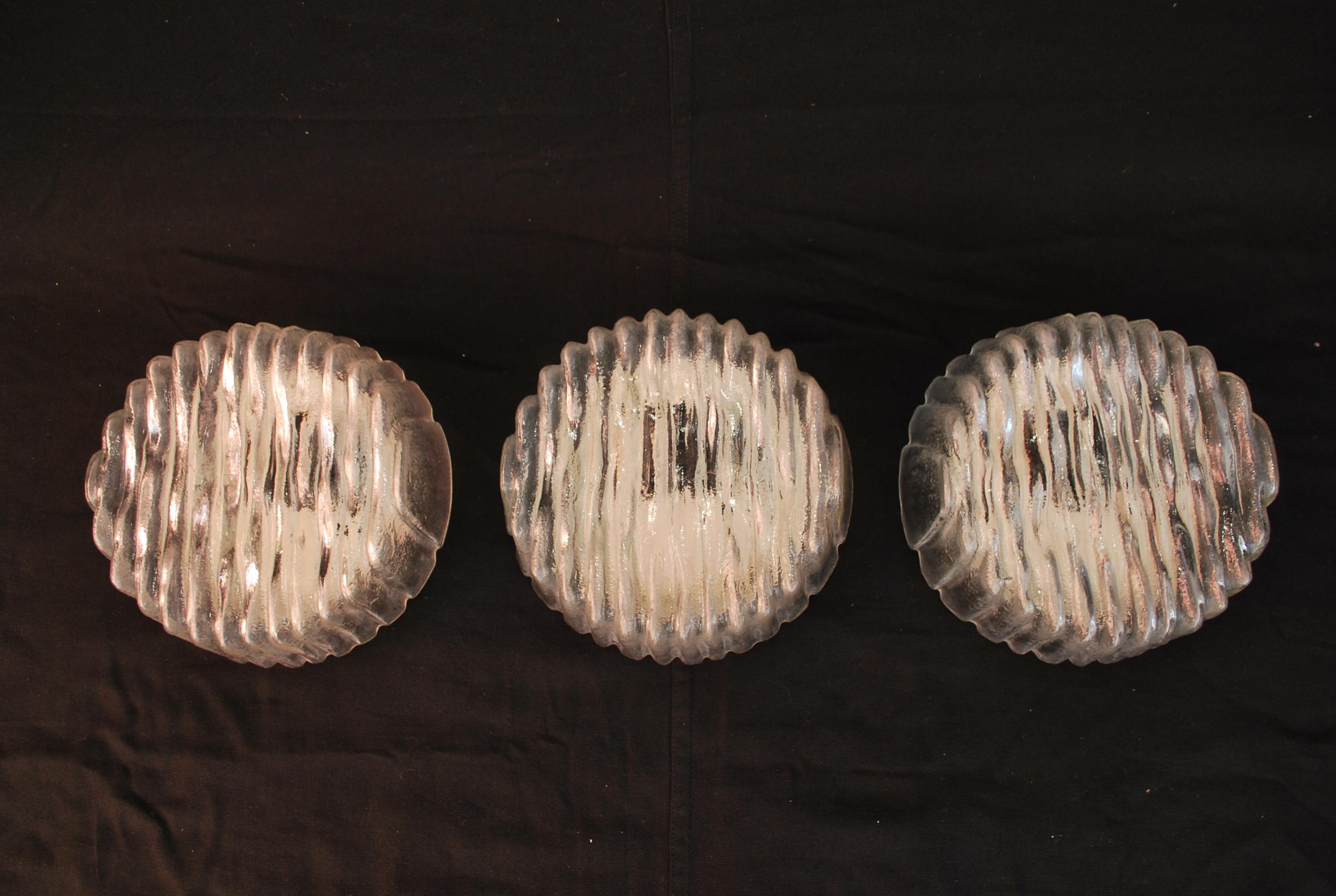 Elegant Set of Three French 1960's Flush Mounts Lights/ Sconces ( 1 is sold )    1