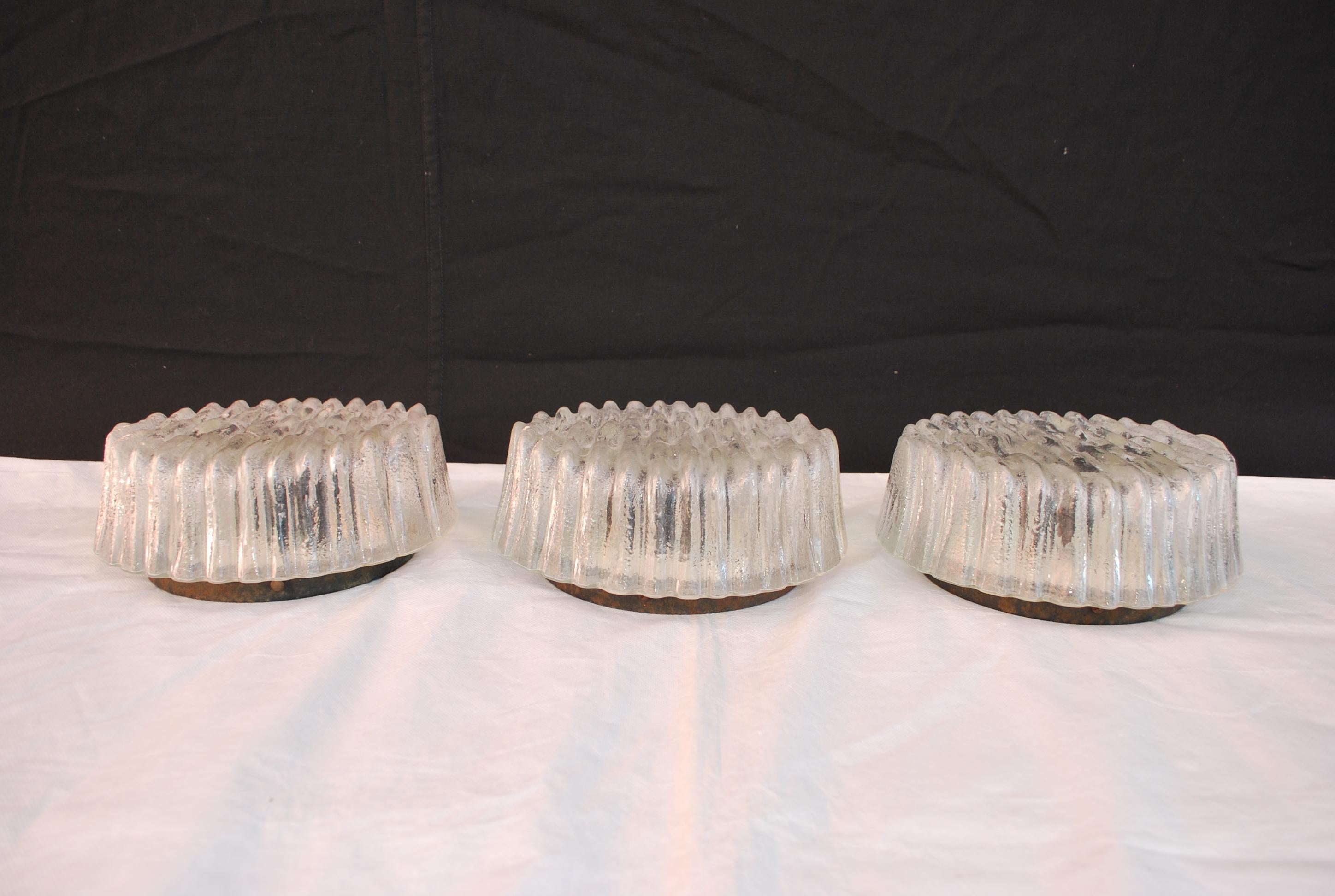 Elegant Set of Three French 1960's Flush Mounts Lights/ Sconces ( 1 is sold )    2