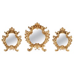 Elegant Set of Three Gilded Bronze Mirrors, Italy, 19th Century