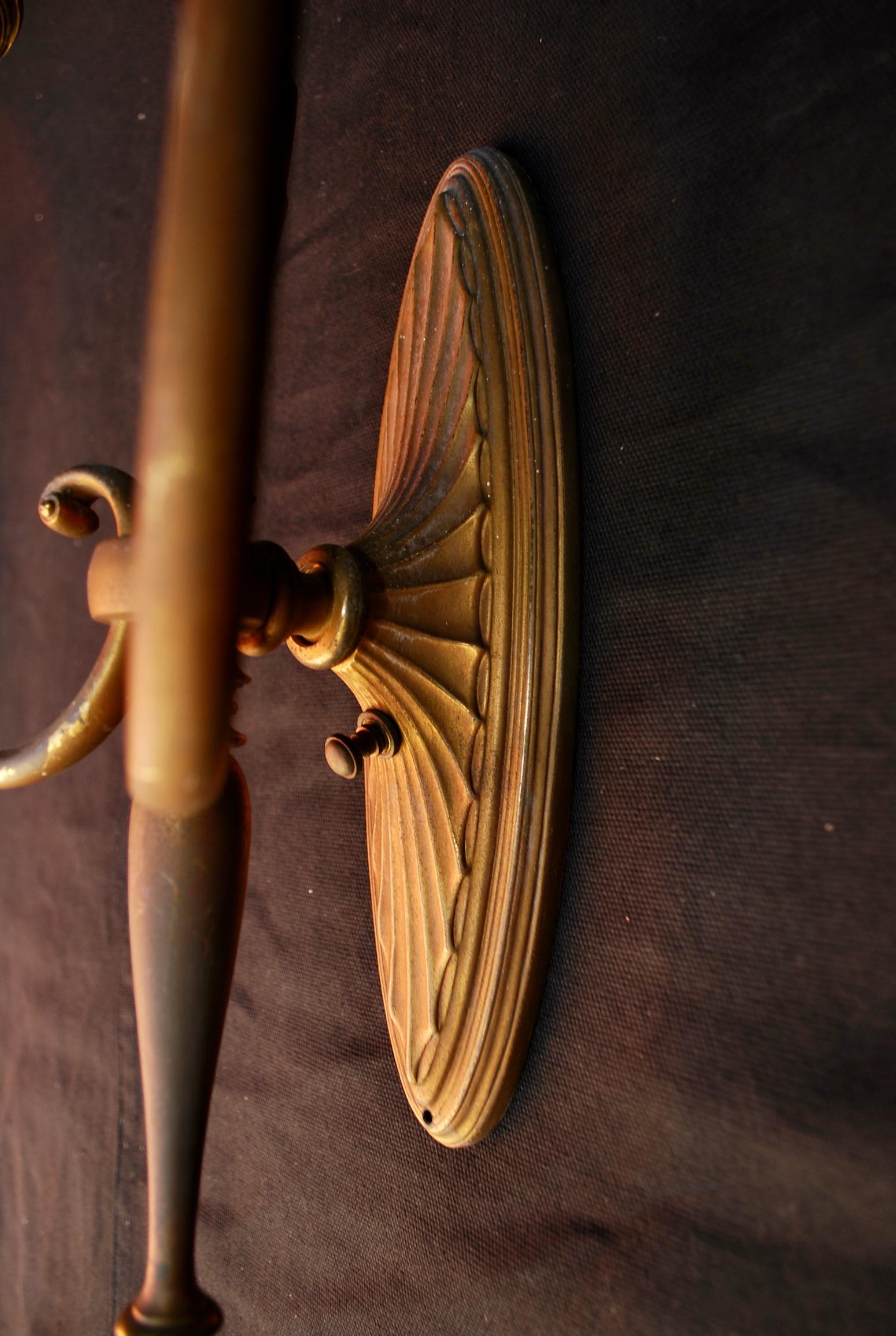 American Elegant Set of Three Large 1920s Brass Sconces
