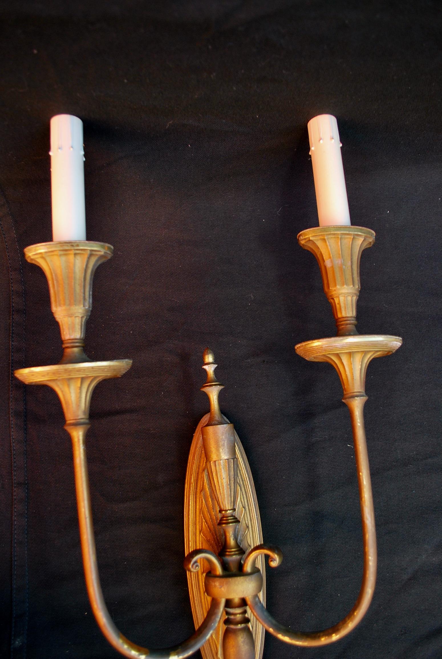Early 20th Century Elegant Set of Three Large 1920s Brass Sconces