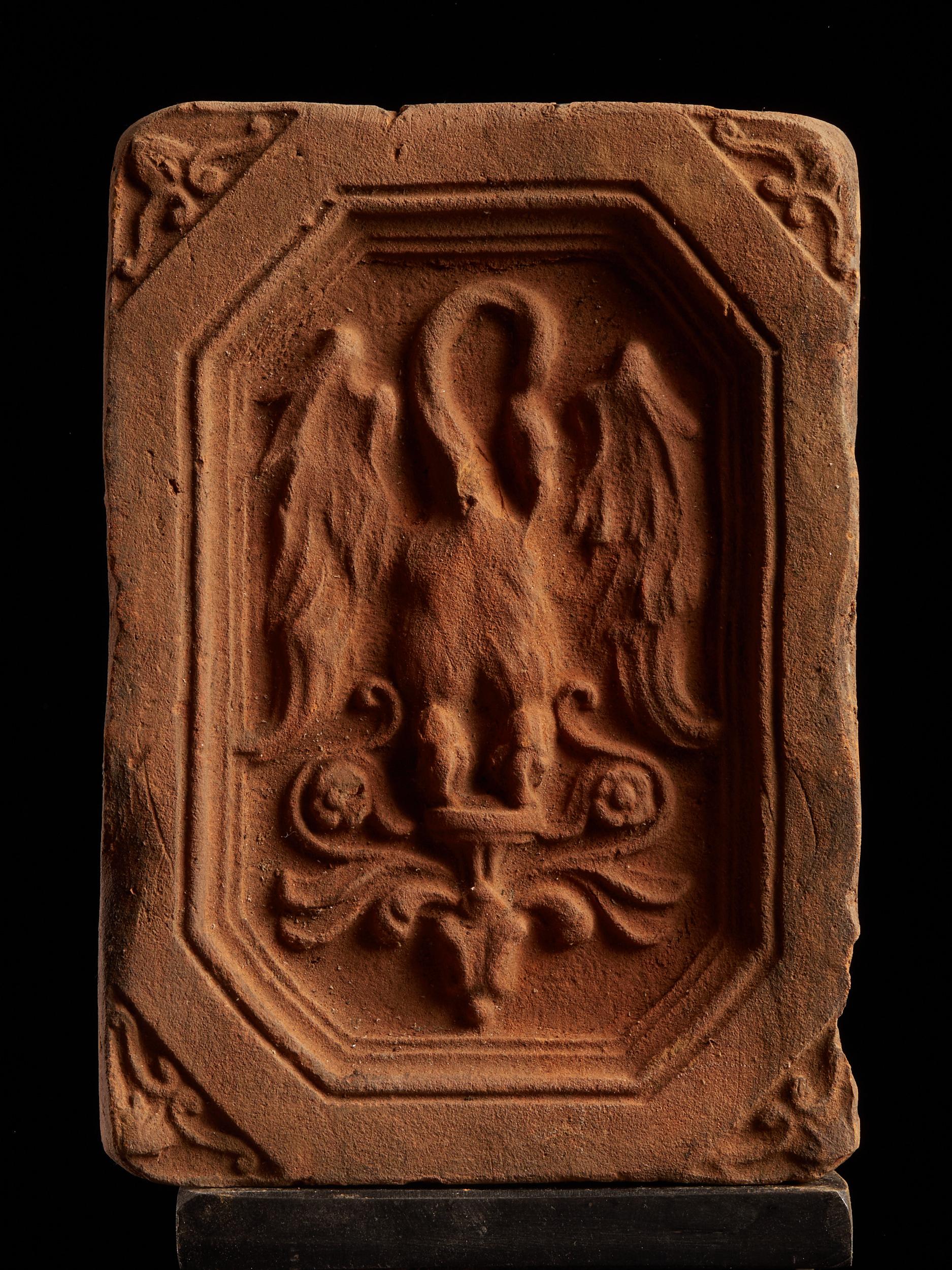 Belgian Elegant Set of Tiles with Mysterious Winged Creature Relief