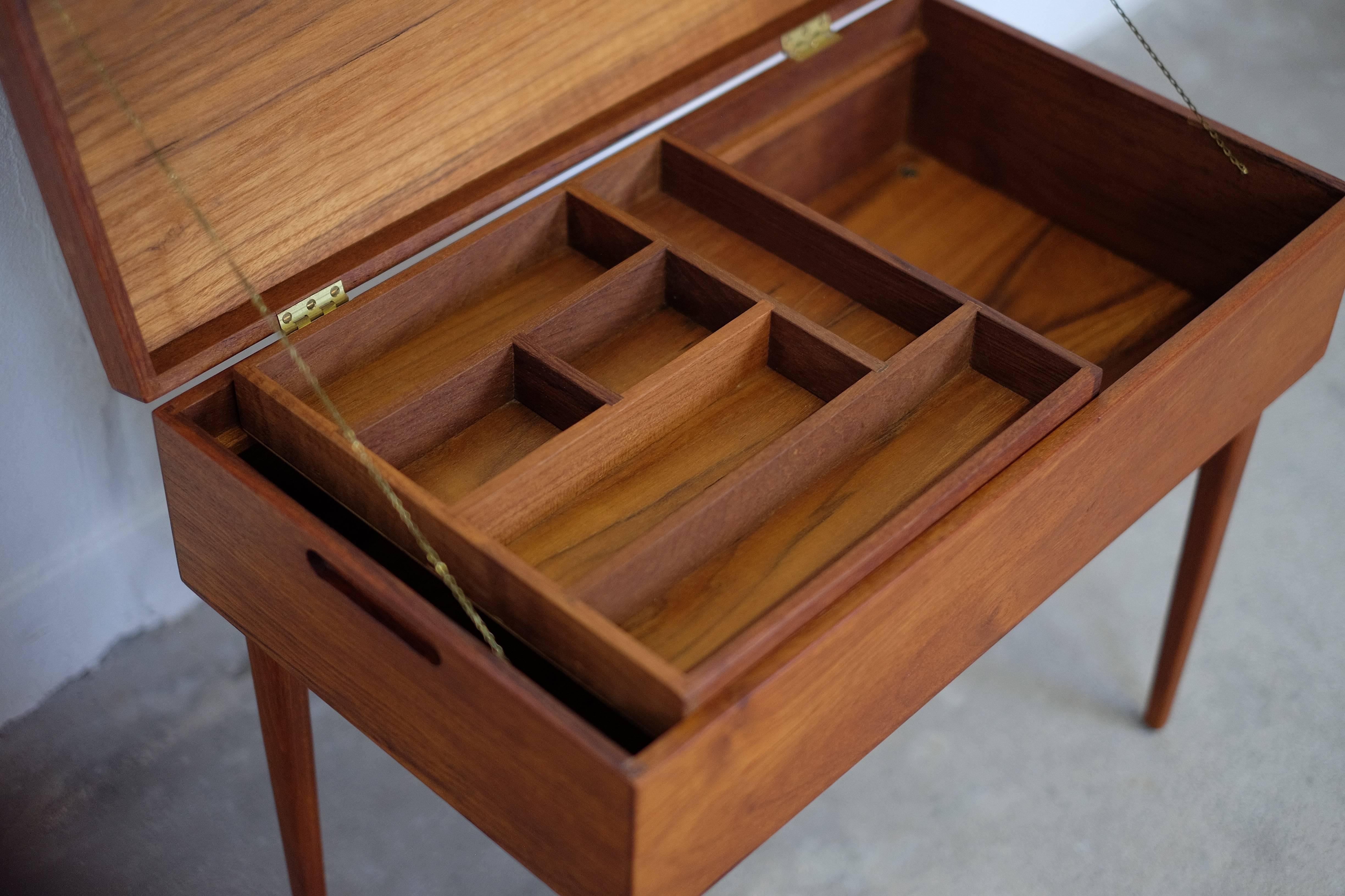 Brass Elegant Sewing Table in Teak, Danish Design