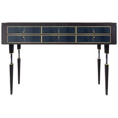 Elegant Shagreen leather and walnut wood Console Table