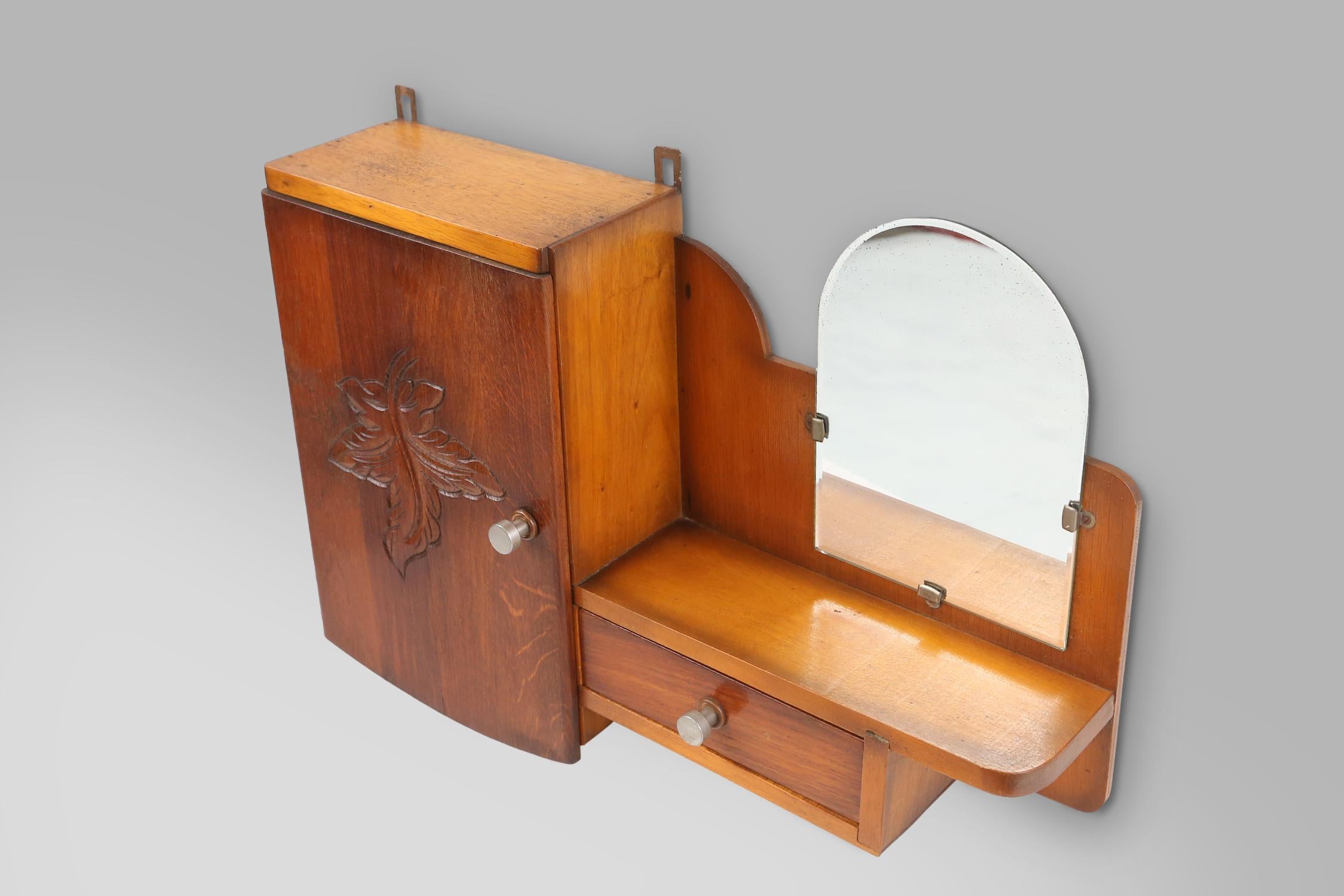 Elegant shaving or medicine cabinet in wood with mirror, France ca. 1900 2