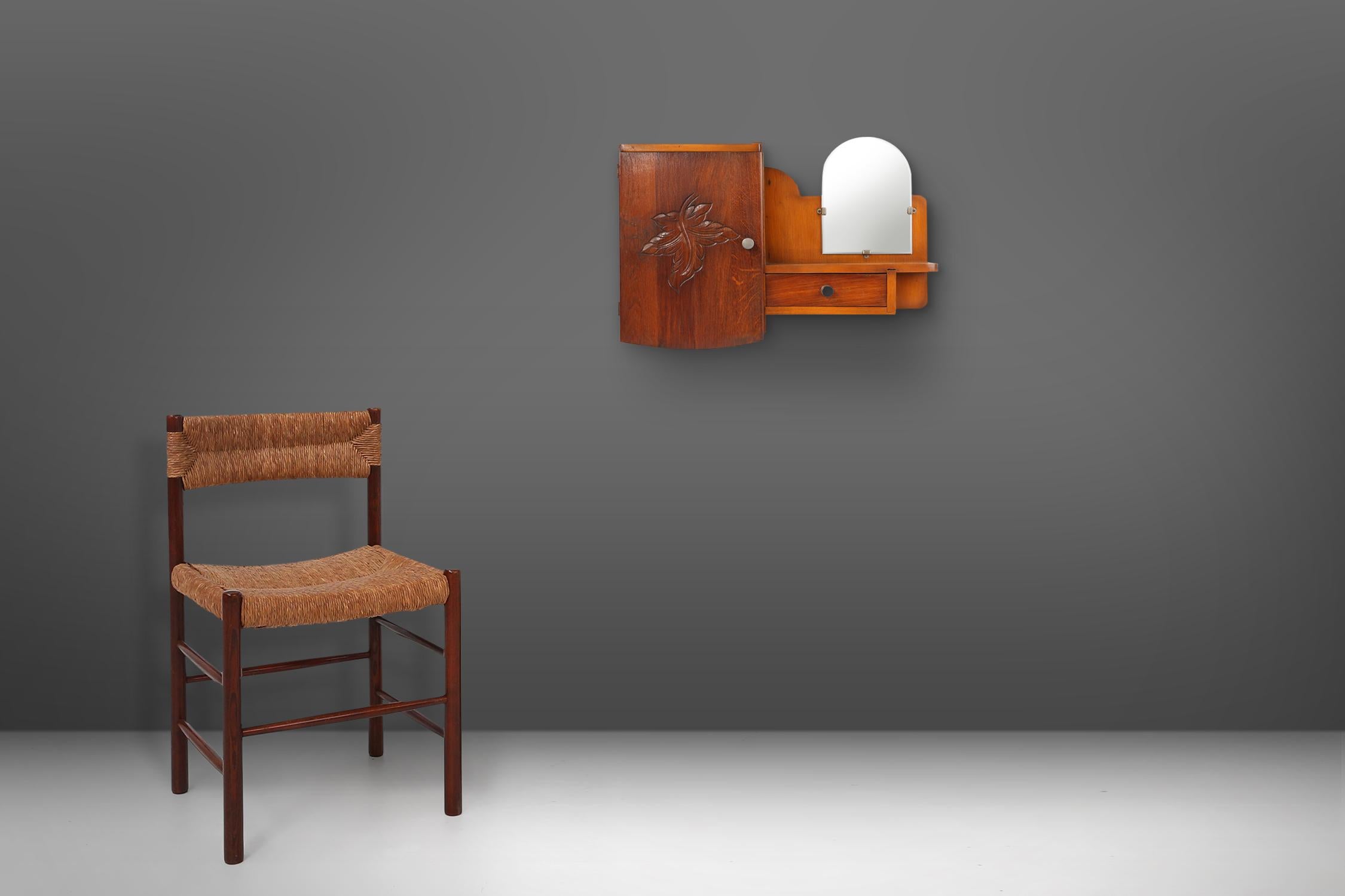 Mid-Century Modern Elegant shaving or medicine cabinet in wood with mirror, France ca. 1900