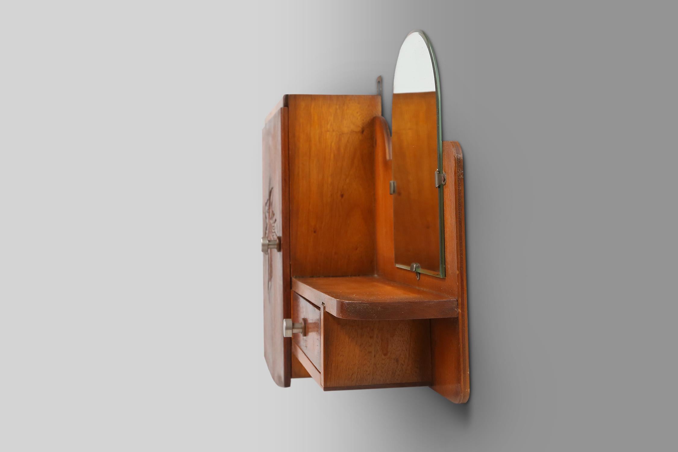 Elegant shaving or medicine cabinet in wood with mirror, France ca. 1900 1
