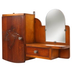 Antique Elegant shaving or medicine cabinet in wood with mirror, France ca. 1900