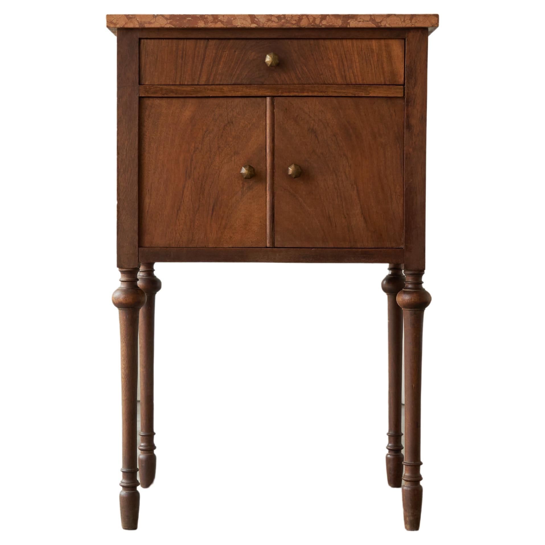 Elegante mueble auxiliar de nogal y mármol rojo Años 20