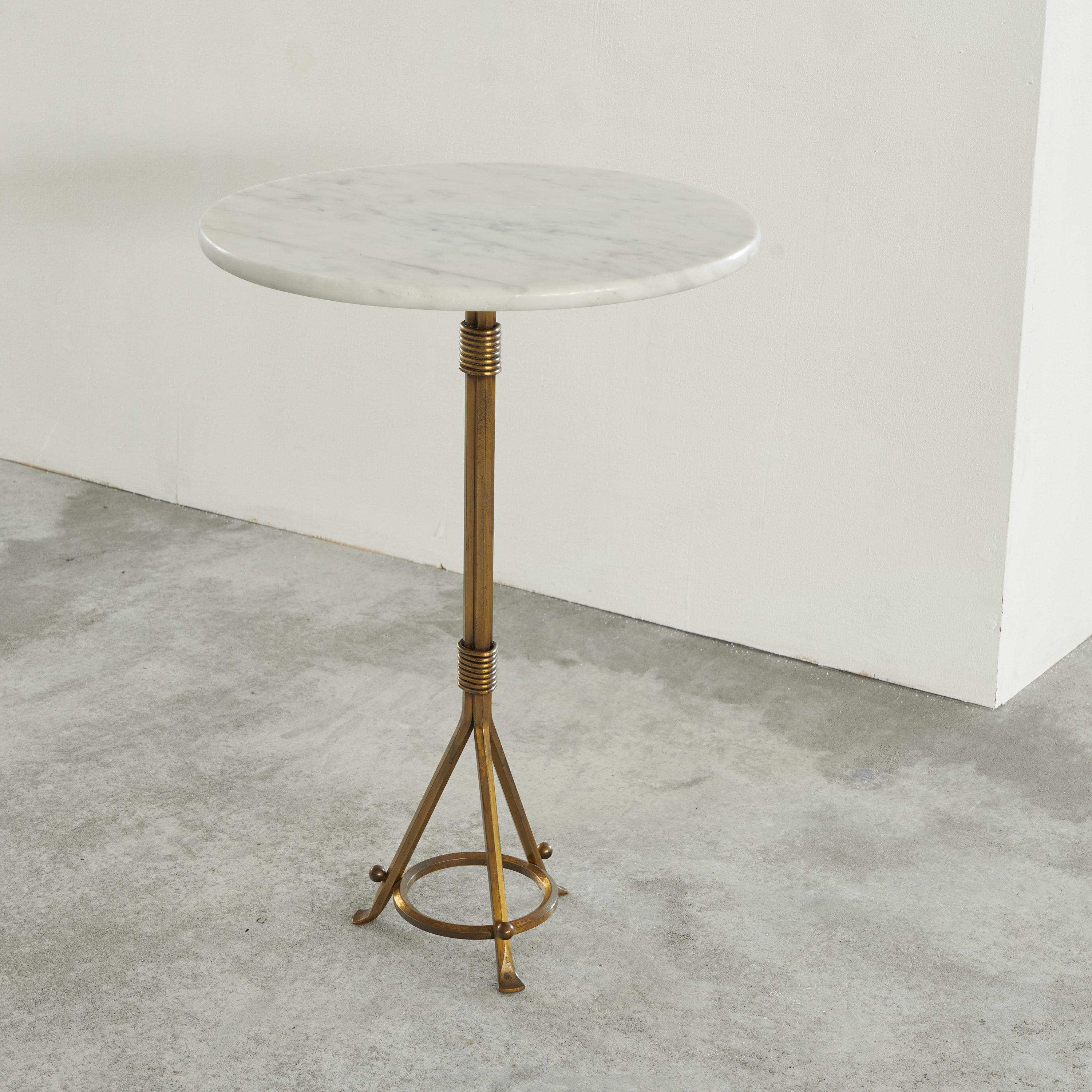 Unknown Elegant Side Table in Patinated Brass and White Marble