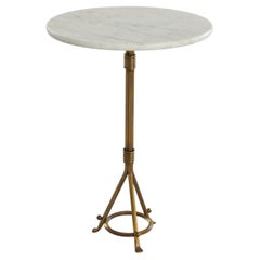 Elegant Side Table in Patinated Brass and White Marble