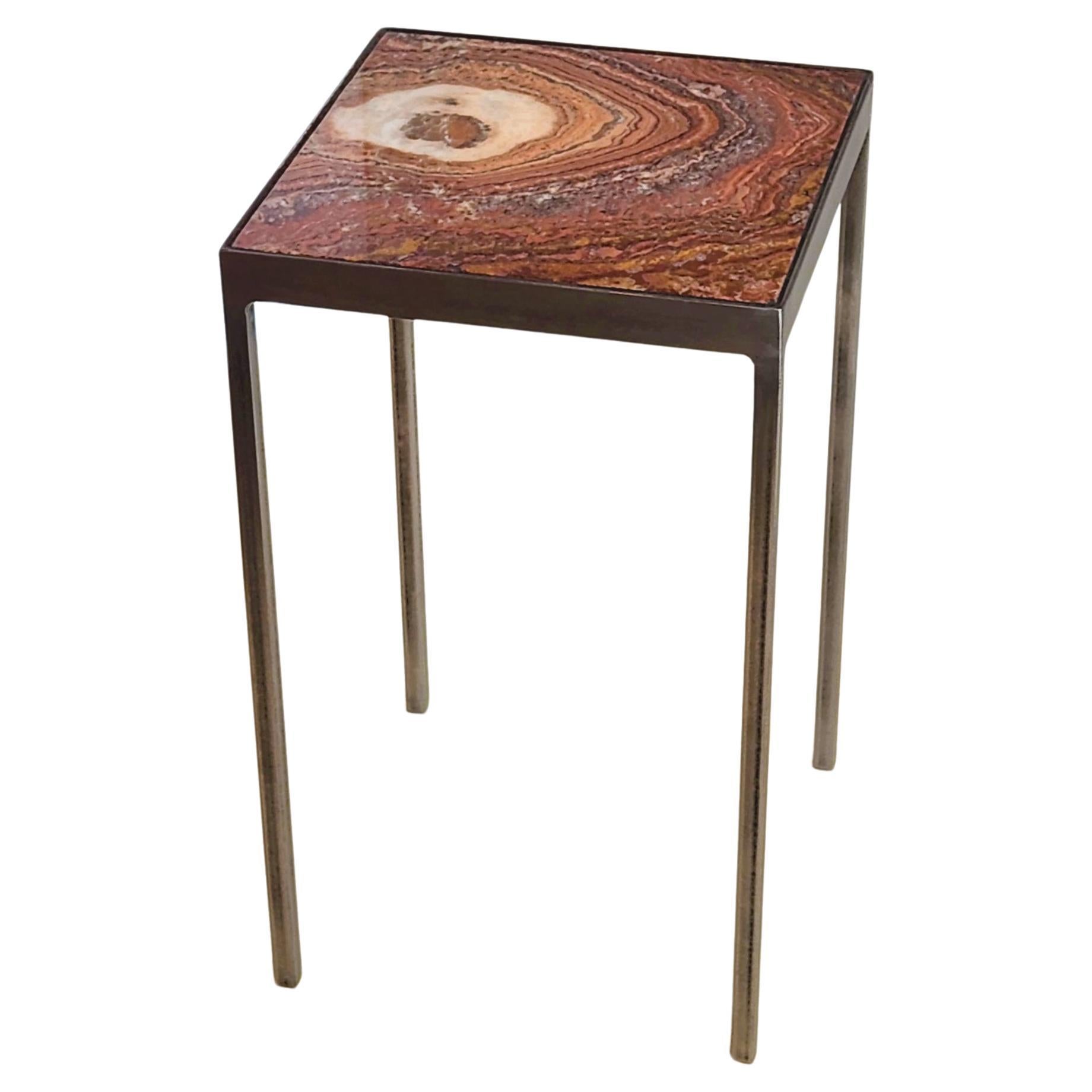 Elegant Side Table with an Onyx Tile by Gueridon Designs