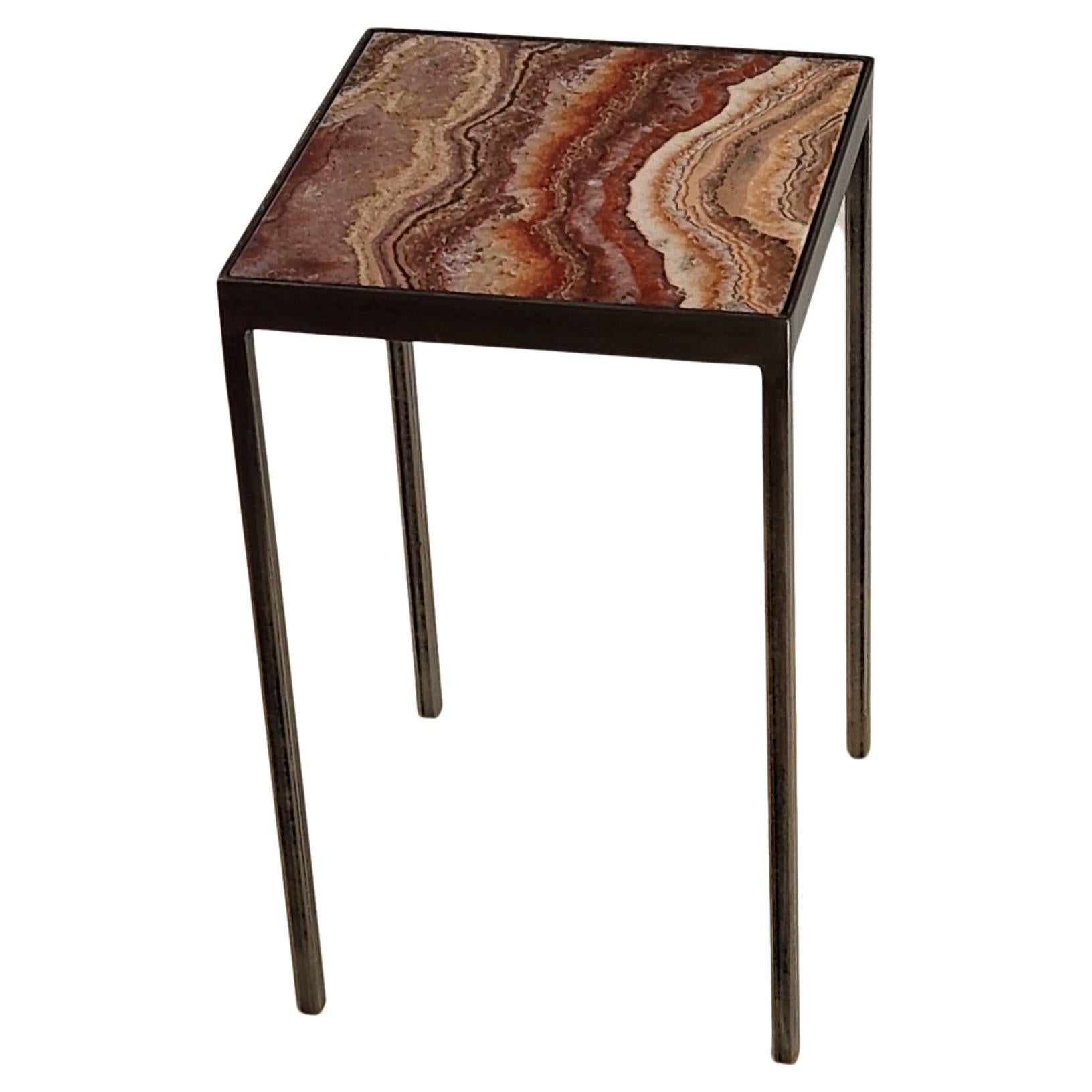 Elegant Side Table with an Onyx Tile by Gueridon Designs For Sale