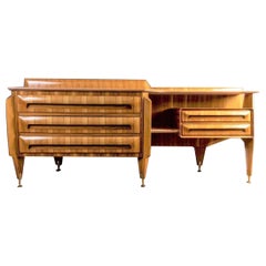 Elegant Sideboard in Zebrano Wood, Top Rose Portugal Marbe. 1950 Italian Design