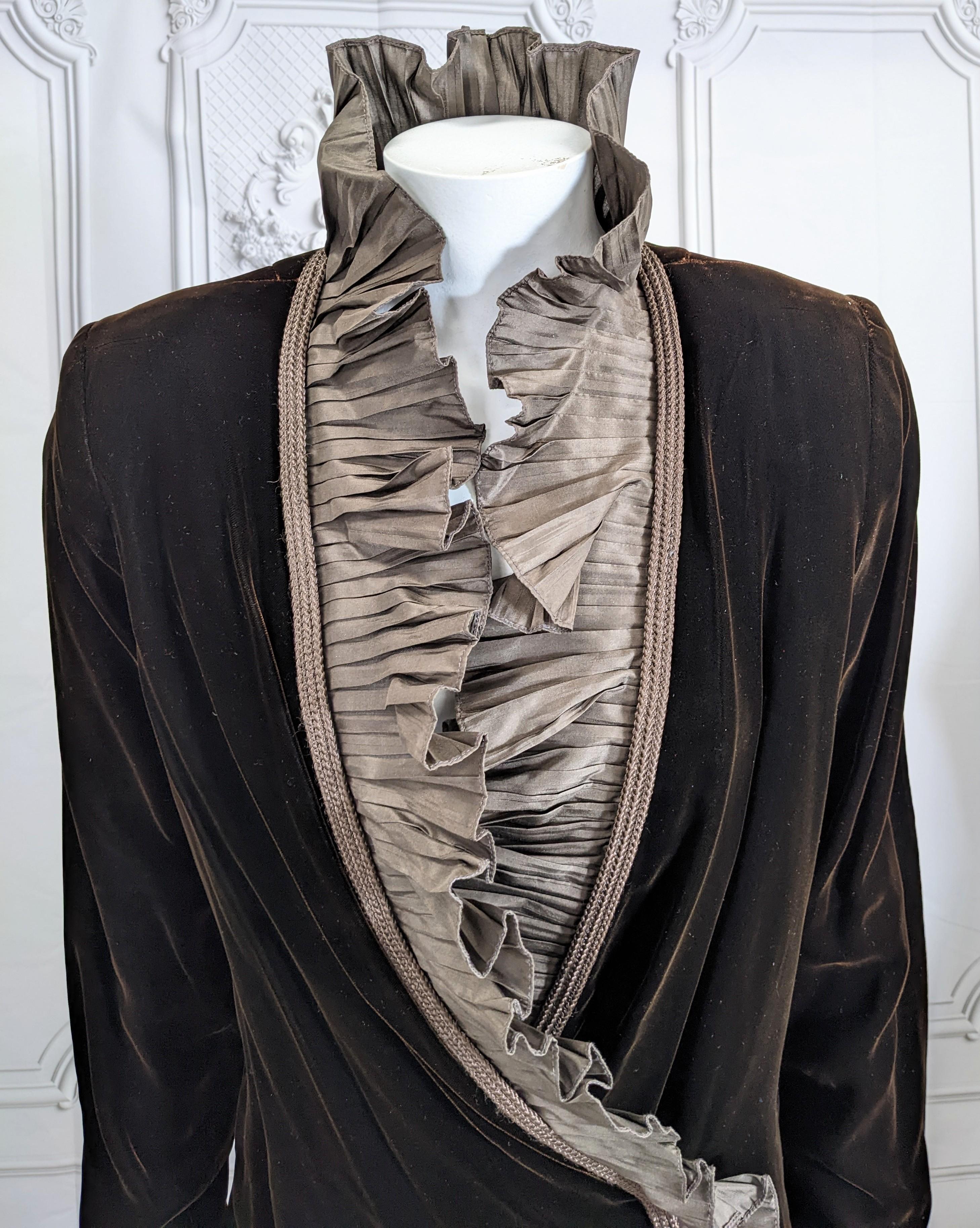 Women's Elegant Silk Taffeta Ruffled Velvet Jacket For Sale