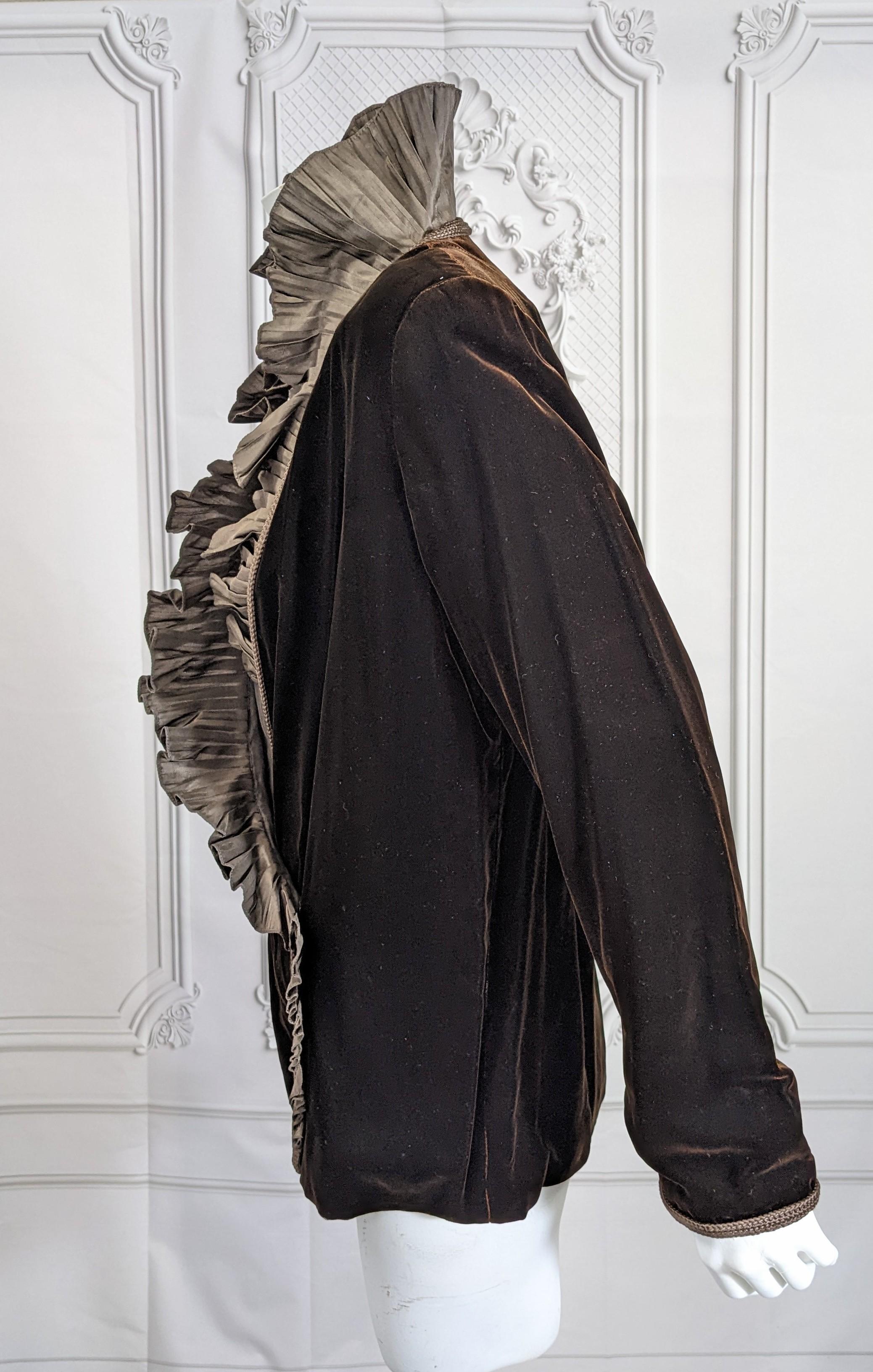 Elegant Silk Taffeta Ruffled Velvet Jacket For Sale 1