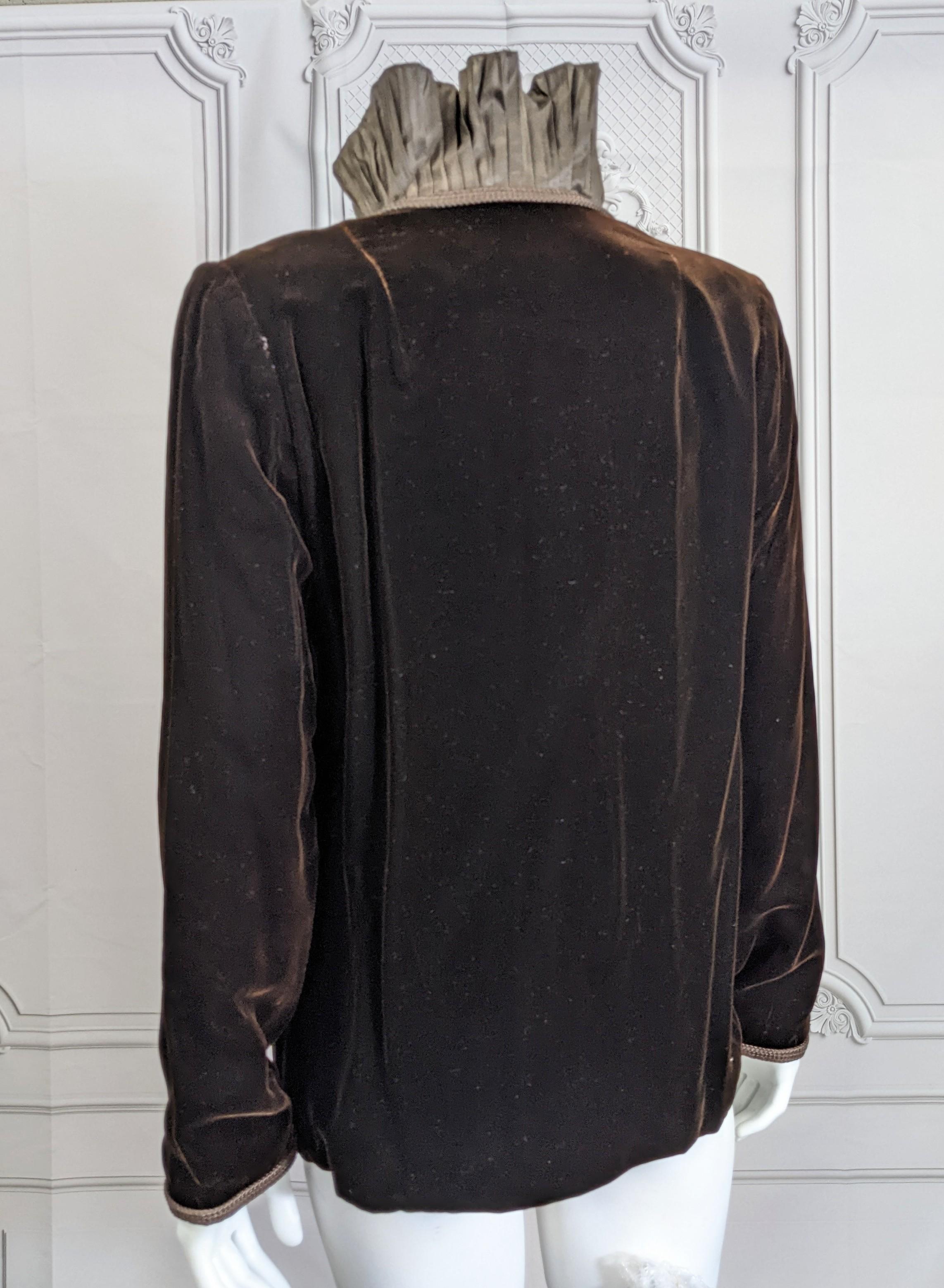 Elegant Silk Taffeta Ruffled Velvet Jacket For Sale 2