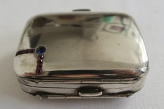 Elegant Silver Etui 4 Times Foldable with Rubies and Sapphire