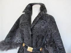 Elegant Silver Grey Persian Lamb Fur Cape Coat with Fox Fur