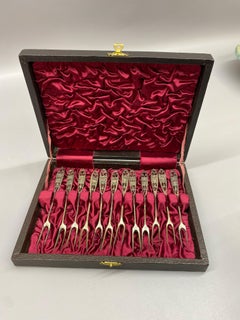 Elegant Silver Plate Filigree Cocktail Forks, A set of 12