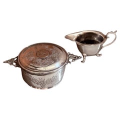Elegant Silver Plated Covered Dish & Creamer Set Antique Sterling Silver Style