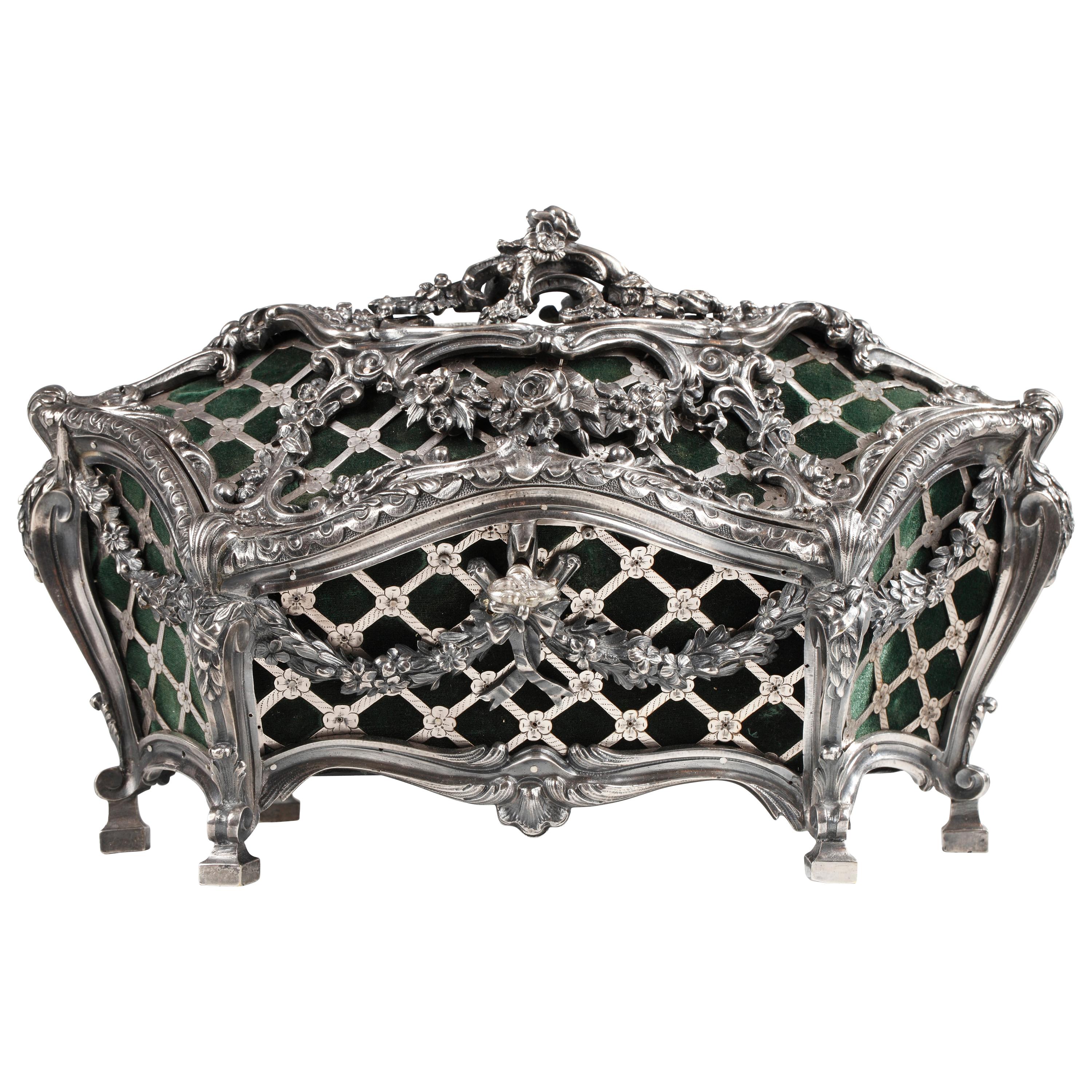 Elegant Silvered Bronze Coffer Attributed to Tahan