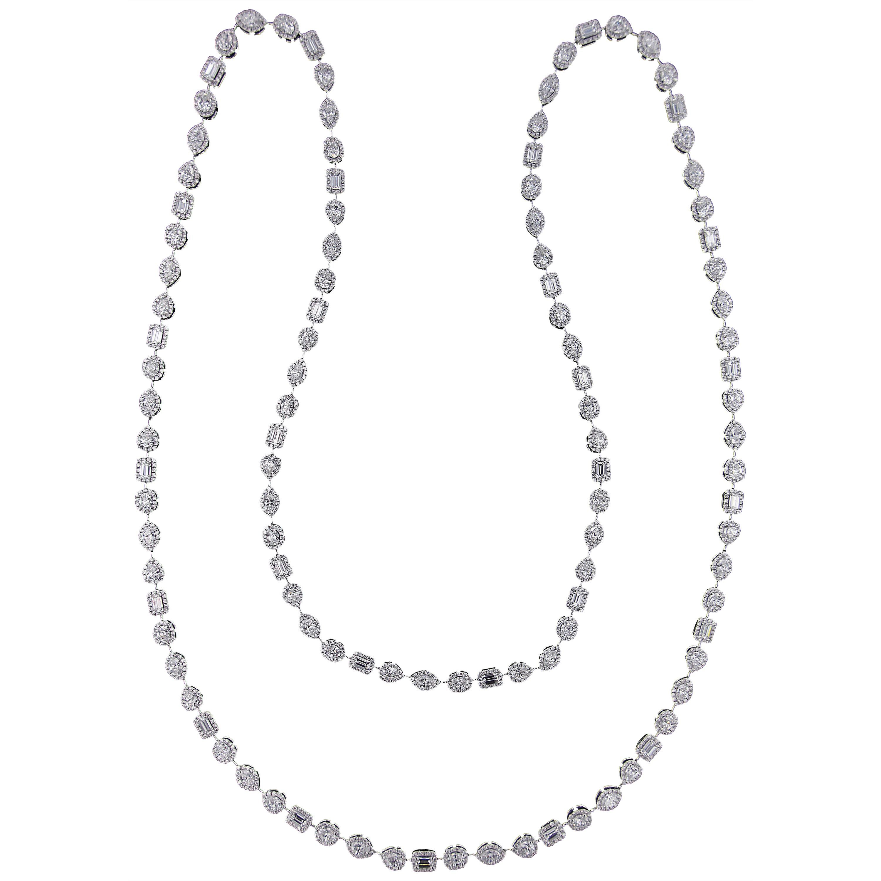 Elegant Single Line 18 Karat White Gold and Diamond Necklace For Sale