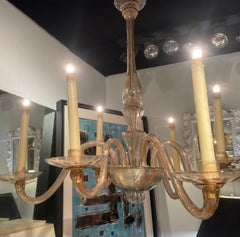 Elegant Six Arms Amber Chandelier by Venini, Italy 1930.