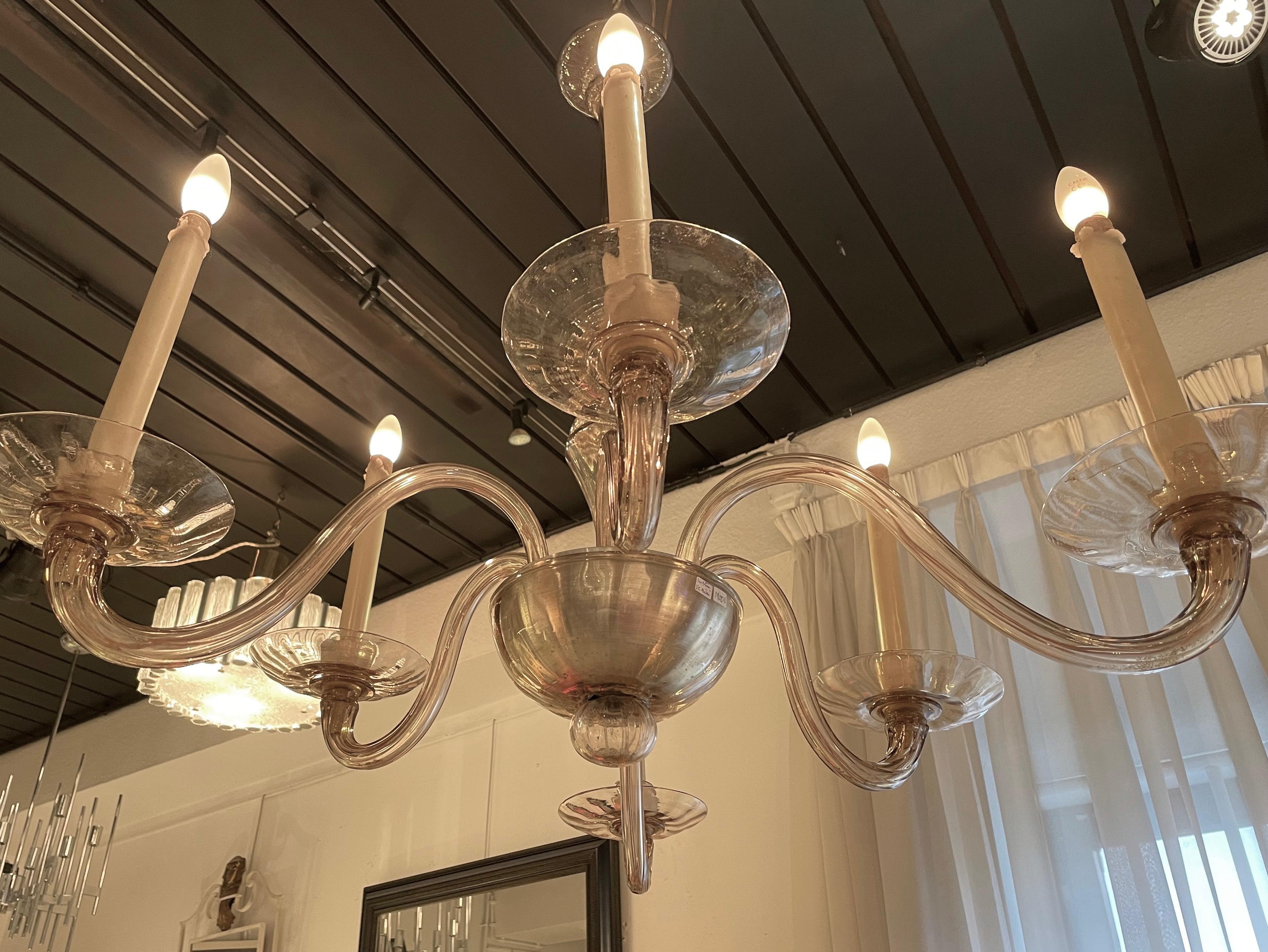 Elegant Six Arms Amber Chandelier by Venini, Italy 1930. In Good Condition For Sale In Brussels, BE
