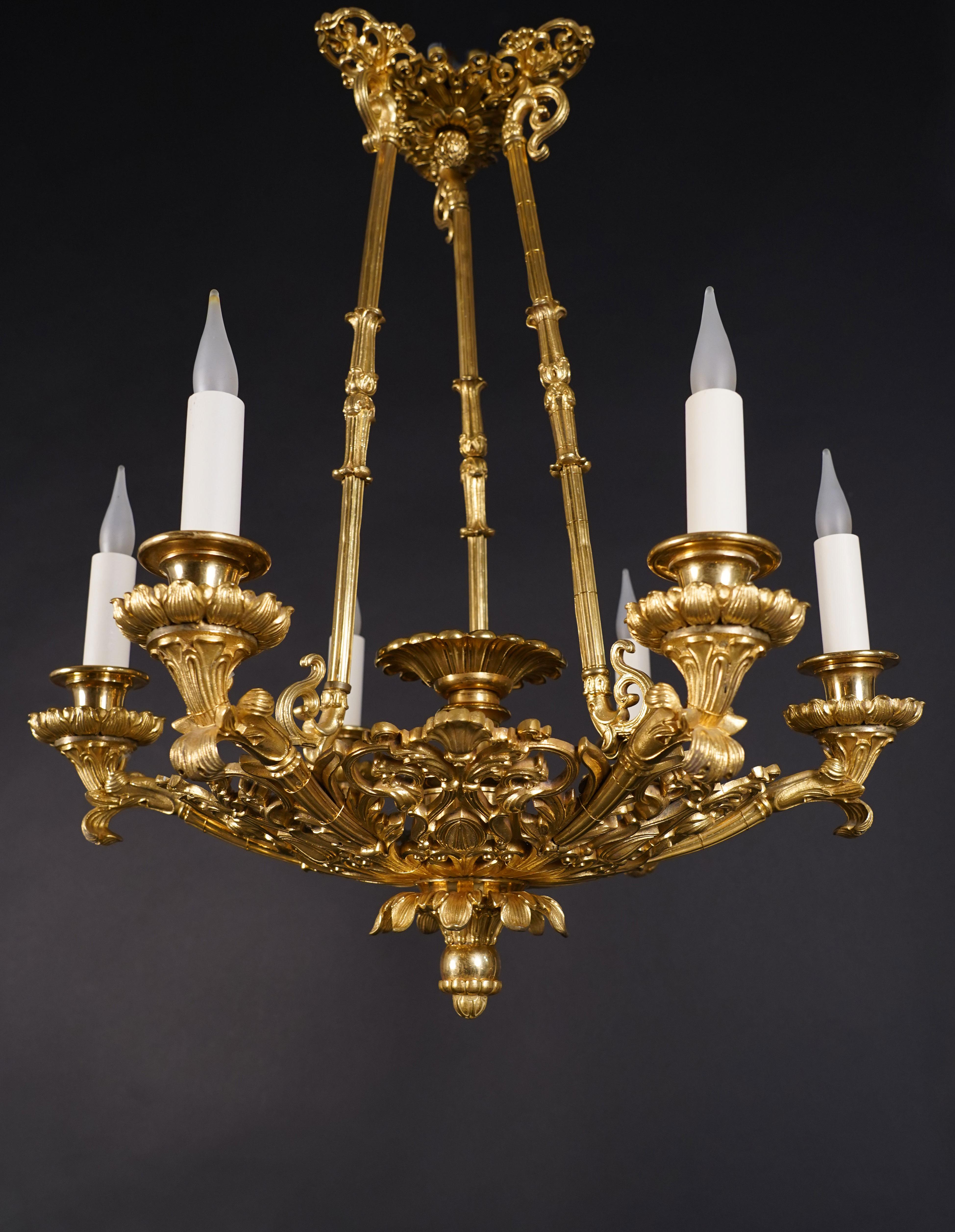 Gilt Elegant Six Light Chandelier, France, Circa 1830 For Sale