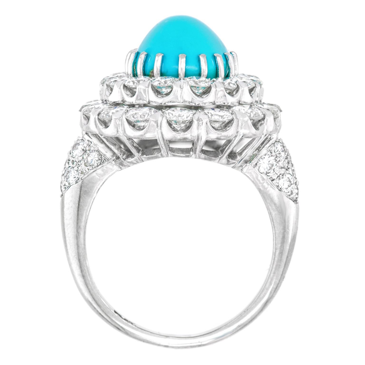 Elegant Sixties Turquoise and Diamond-Set Platinum Ring 3