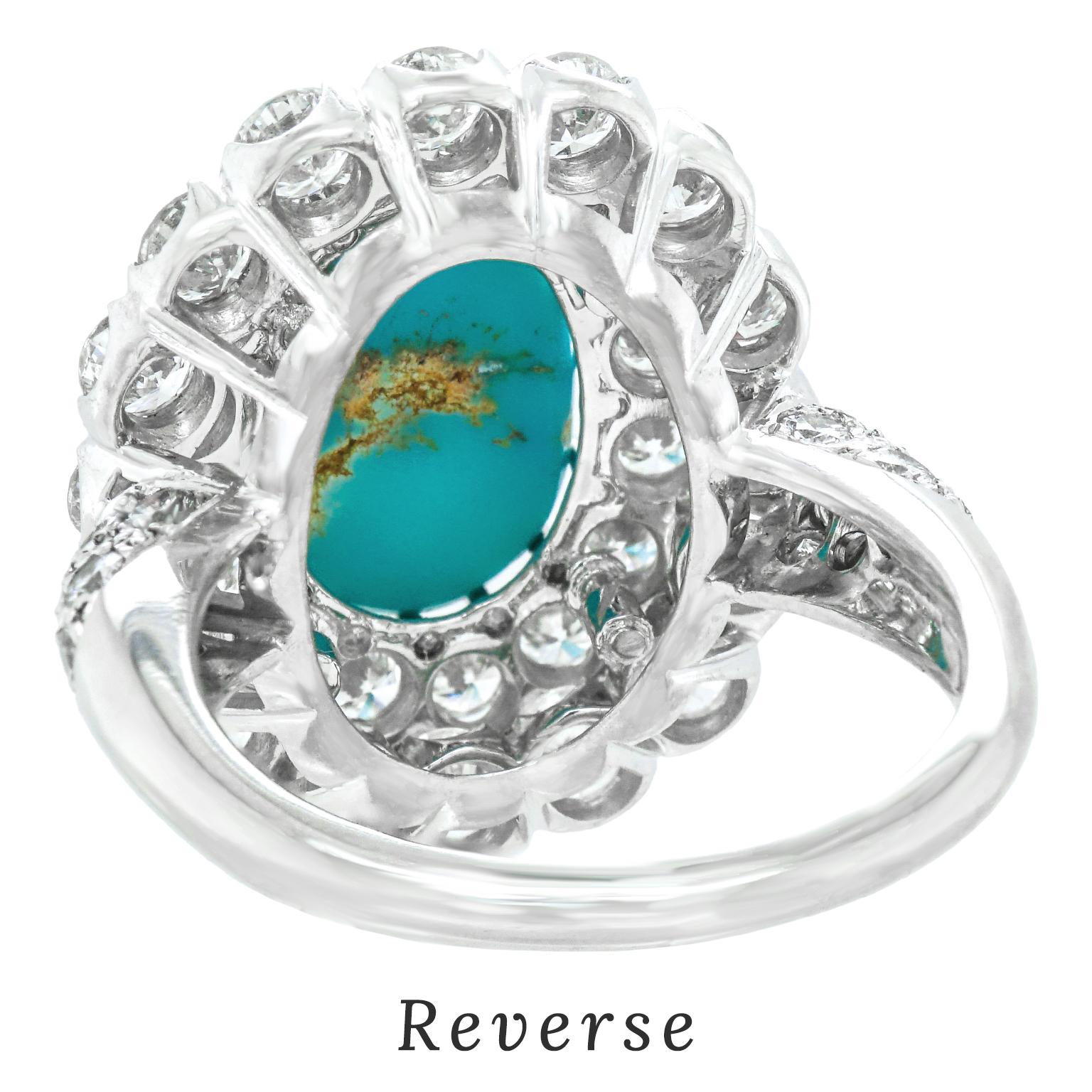 Elegant Sixties Turquoise and Diamond-Set Platinum Ring 4