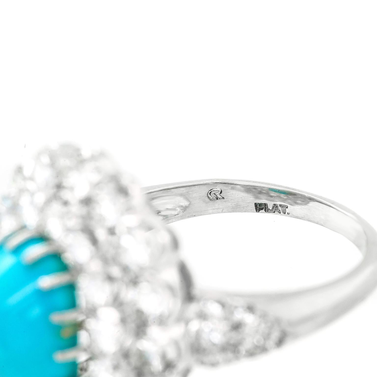 Elegant Sixties Turquoise and Diamond-Set Platinum Ring 5