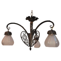 Elegant small 1920's French wrought iron chandelier