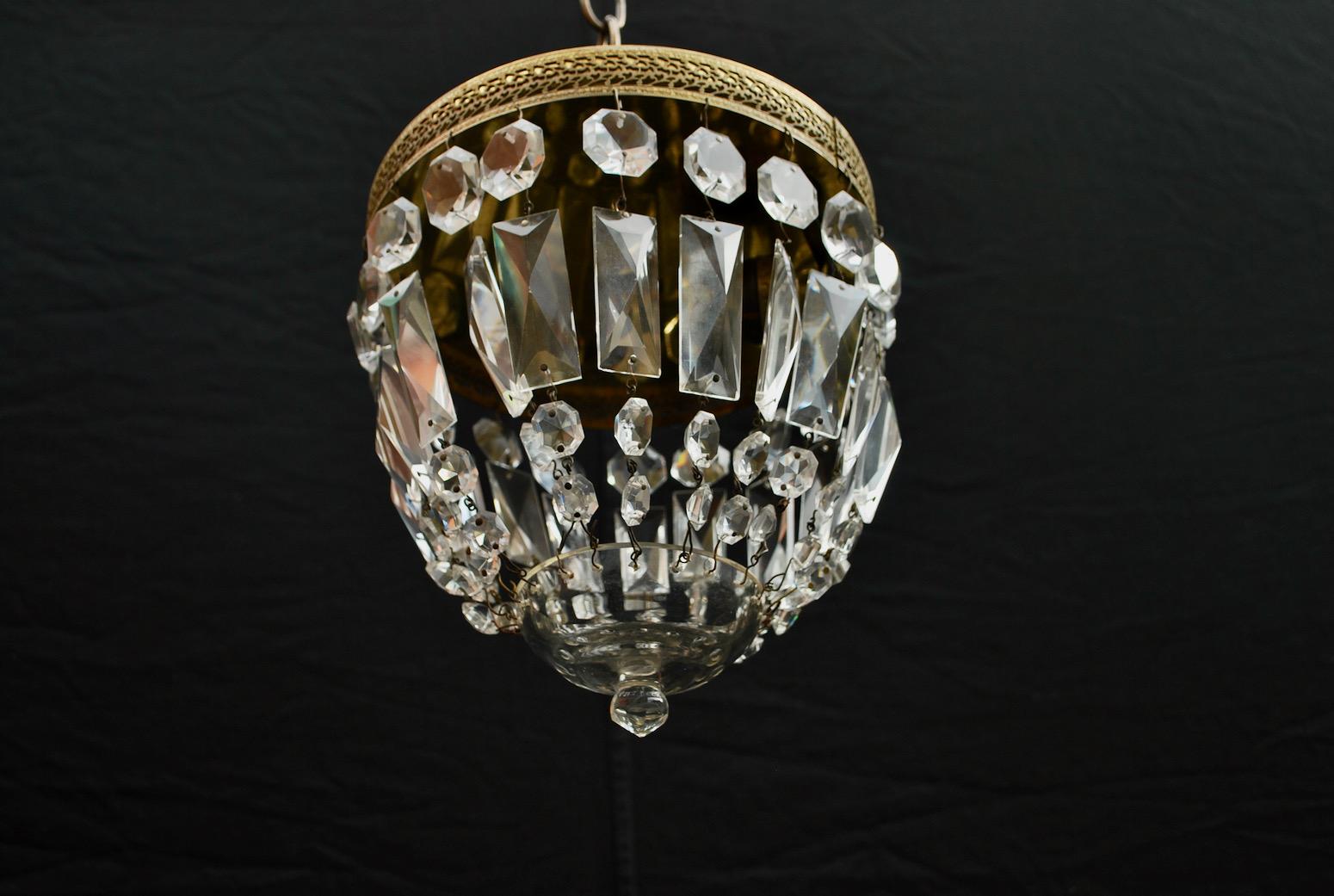 Mid-20th Century Elegant Small Crystal Italian Flush Mount Light