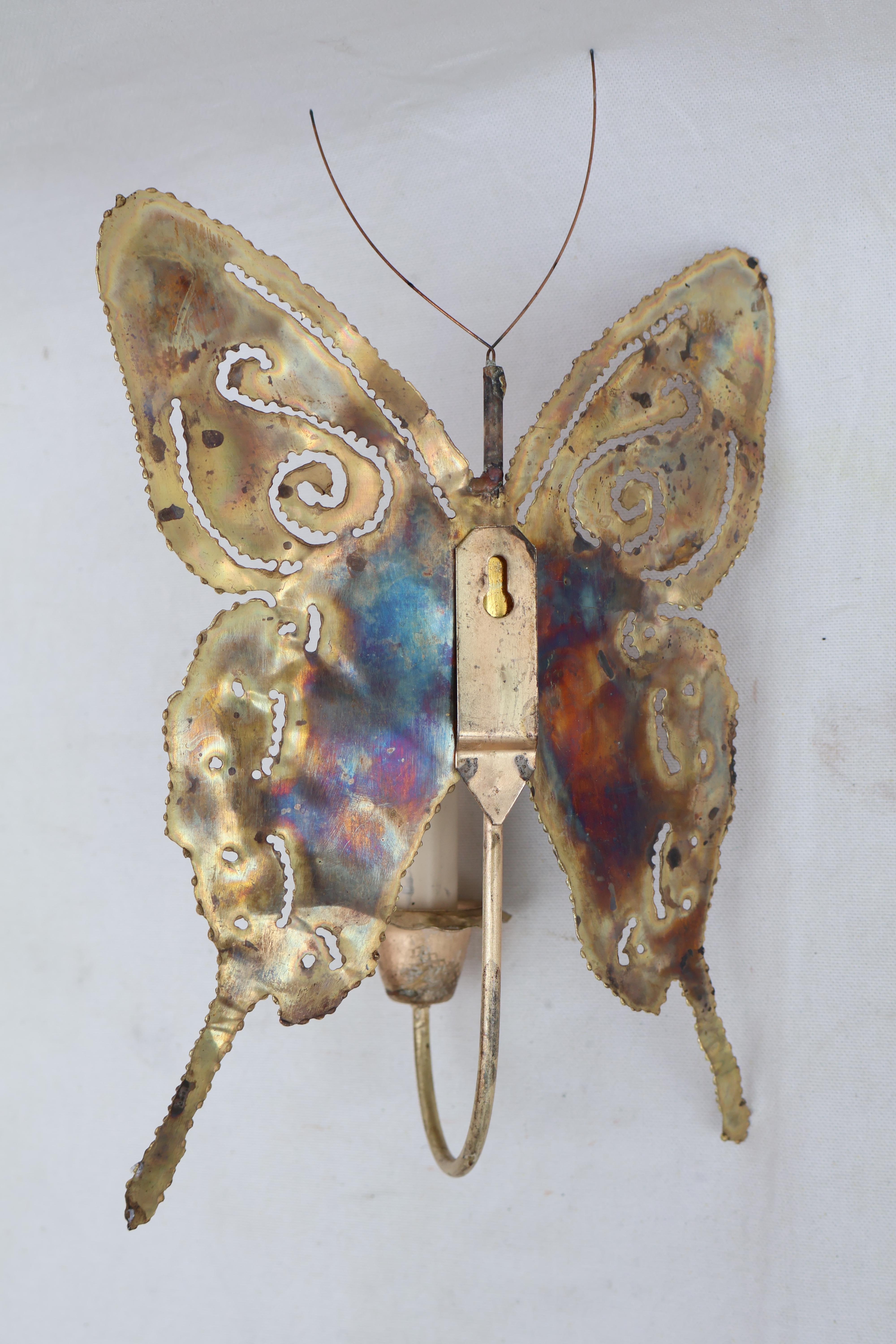 Brutalist Elegant small pair of 1970's butterfly brass sconces, ( brutalist style ) For Sale