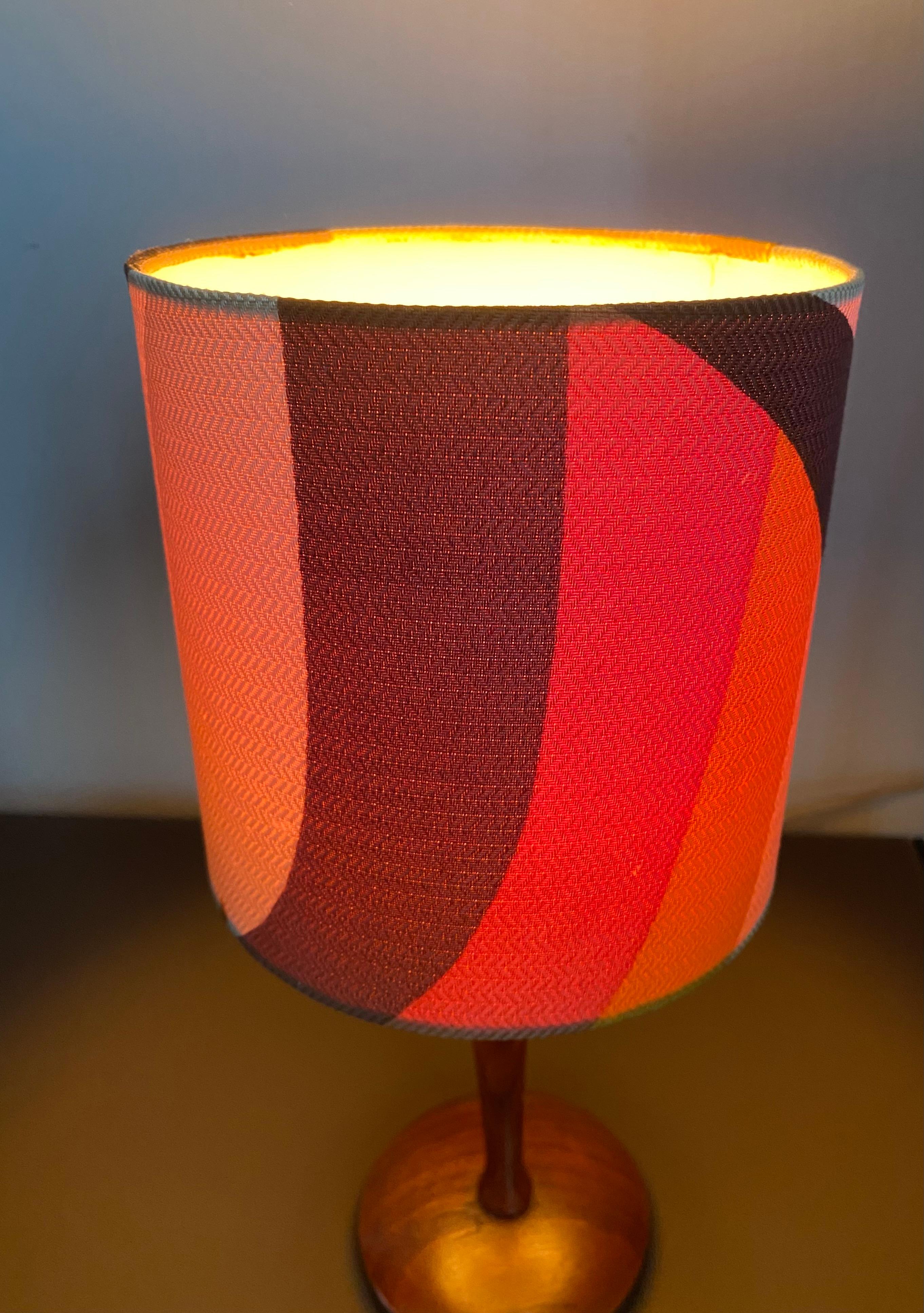Fabric Elegant Small Teak Danish Table Lamp For Sale