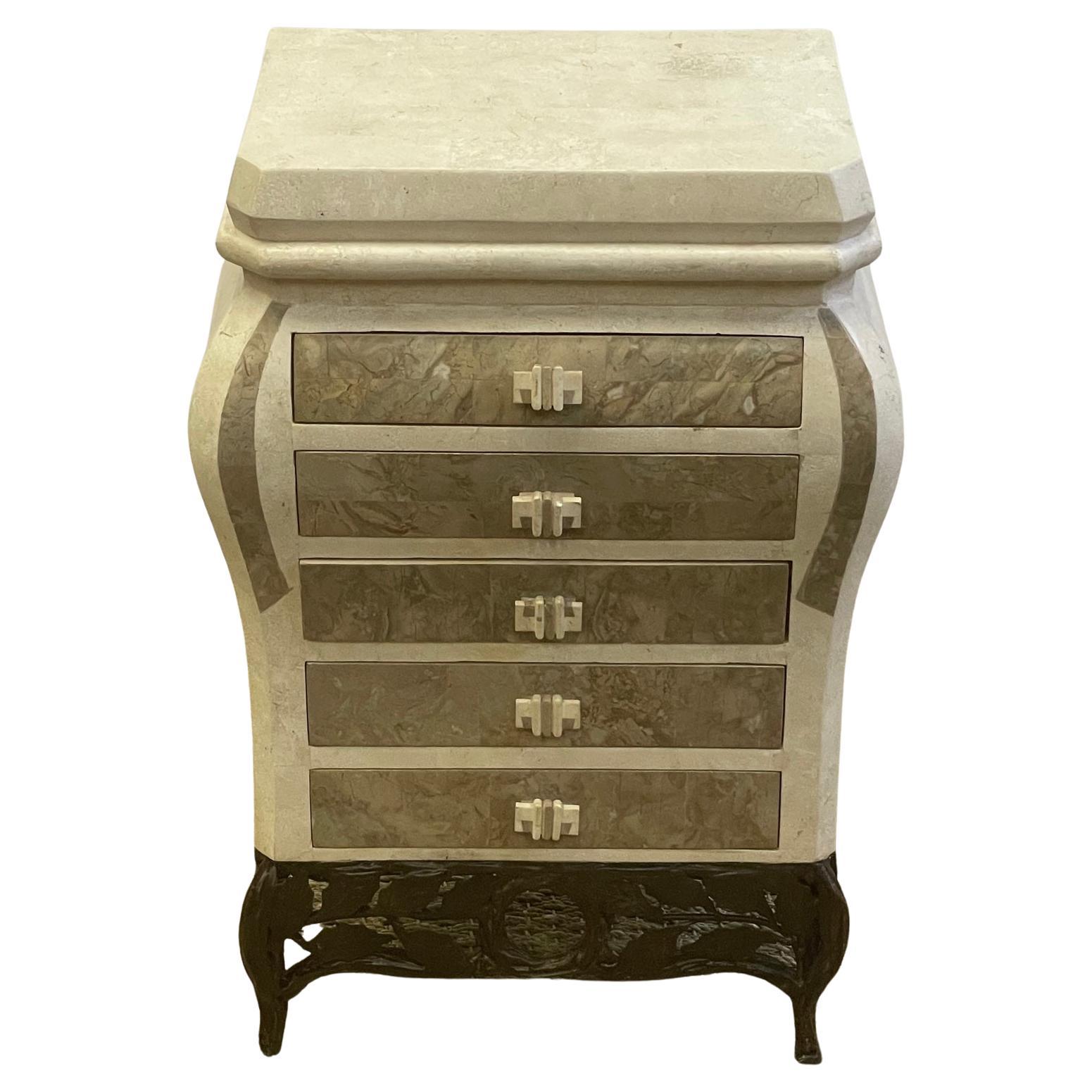 Elegant Small Tessellated Stone and Iron Treasure Chest of Drawers