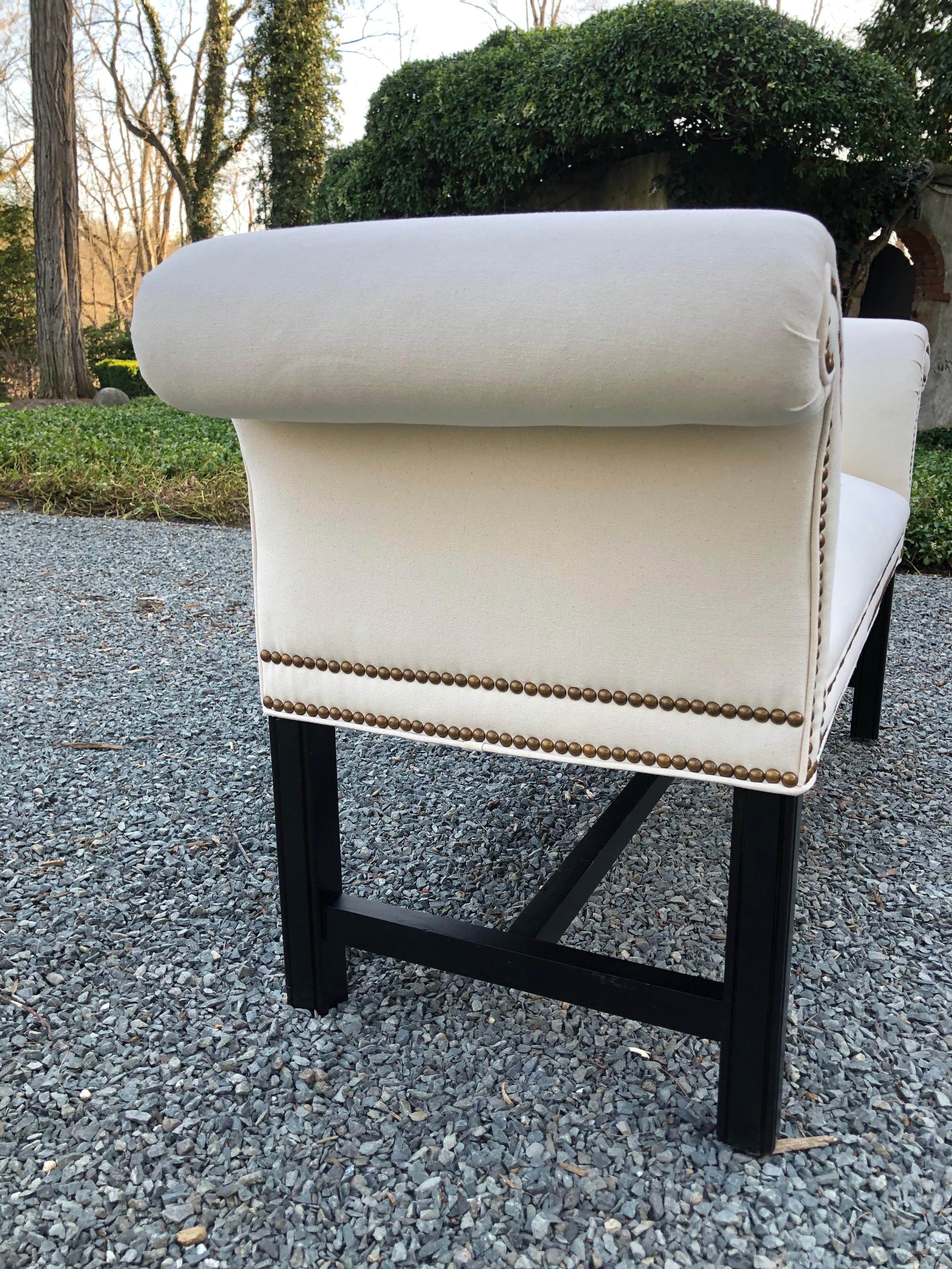 Late 20th Century Elegant Small White Camelback Loveseat with Nailheads