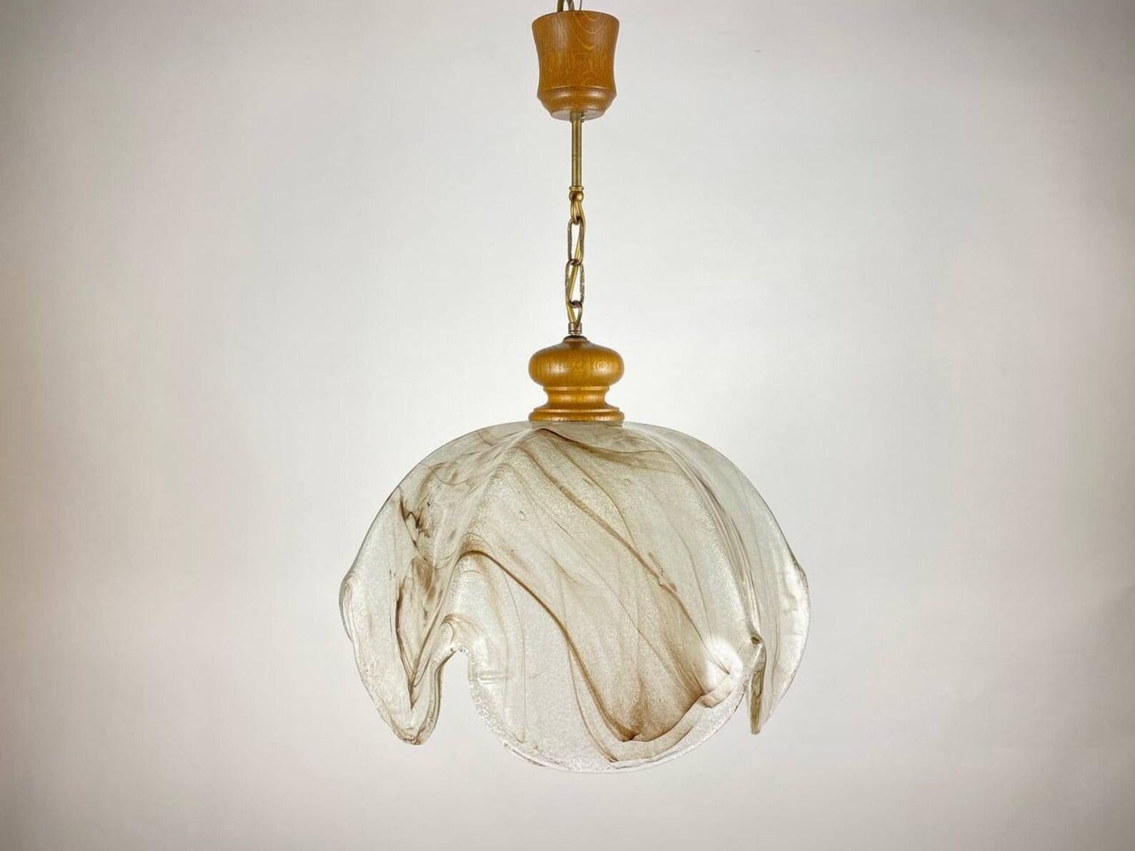 Elegant Smooth Glass And Wooden Chandelier For One Light, Vintage  For Sale 4
