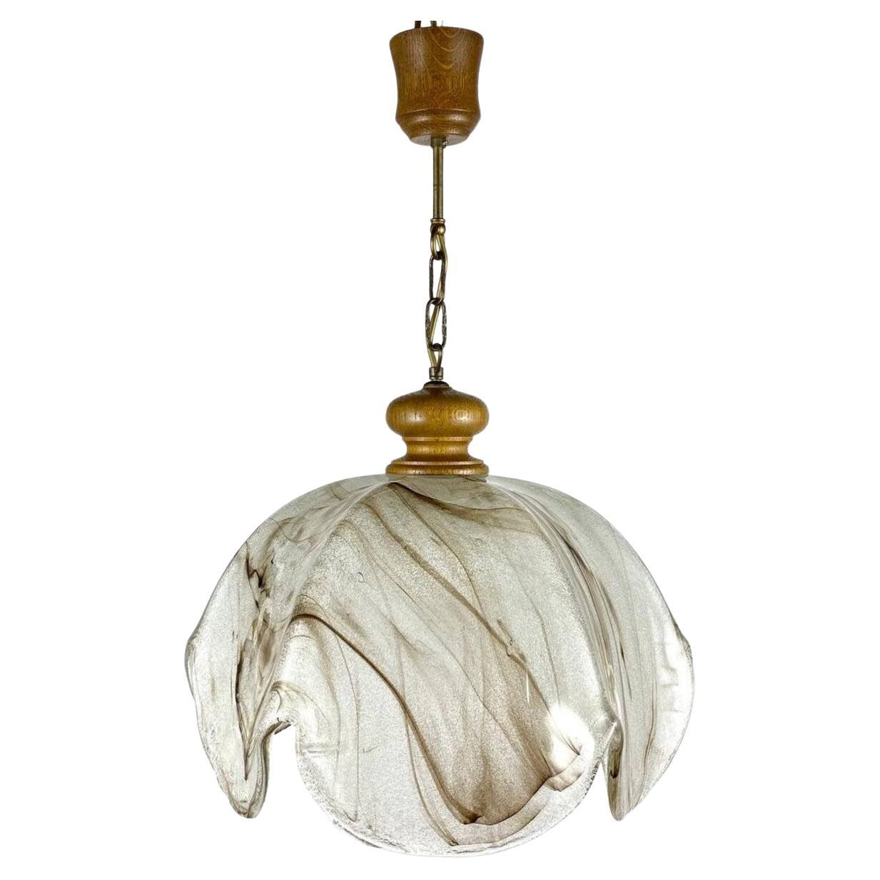 Elegant Smooth Glass And Wooden Chandelier For One Light, Vintage  For Sale