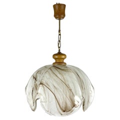 Elegant Smooth Glass And Wooden Chandelier For One Light, Vintage 